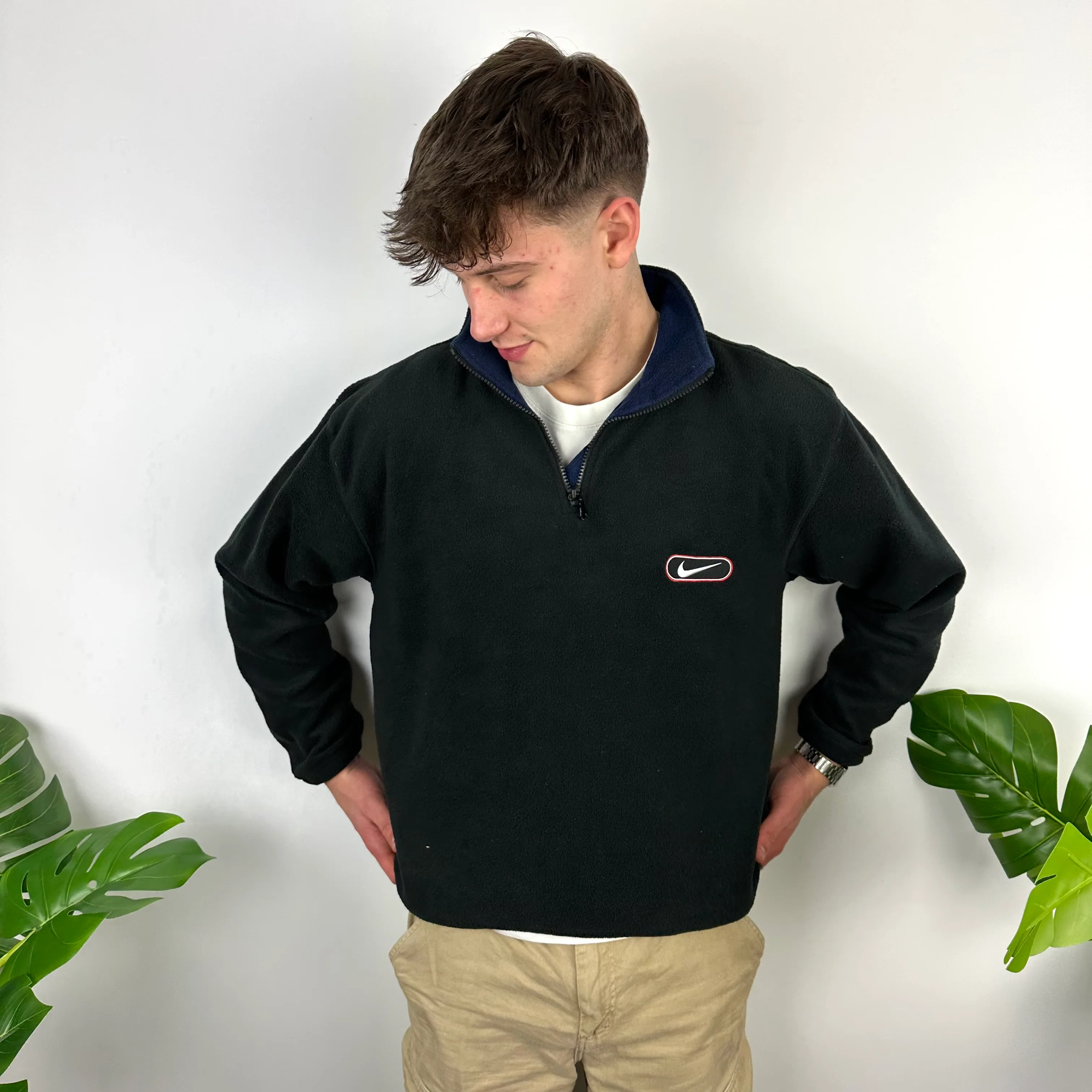 Nike Black Embroidered Swoosh Teddy Bear Fleece Quarter Zip Sweatshirt (M) - Image 3