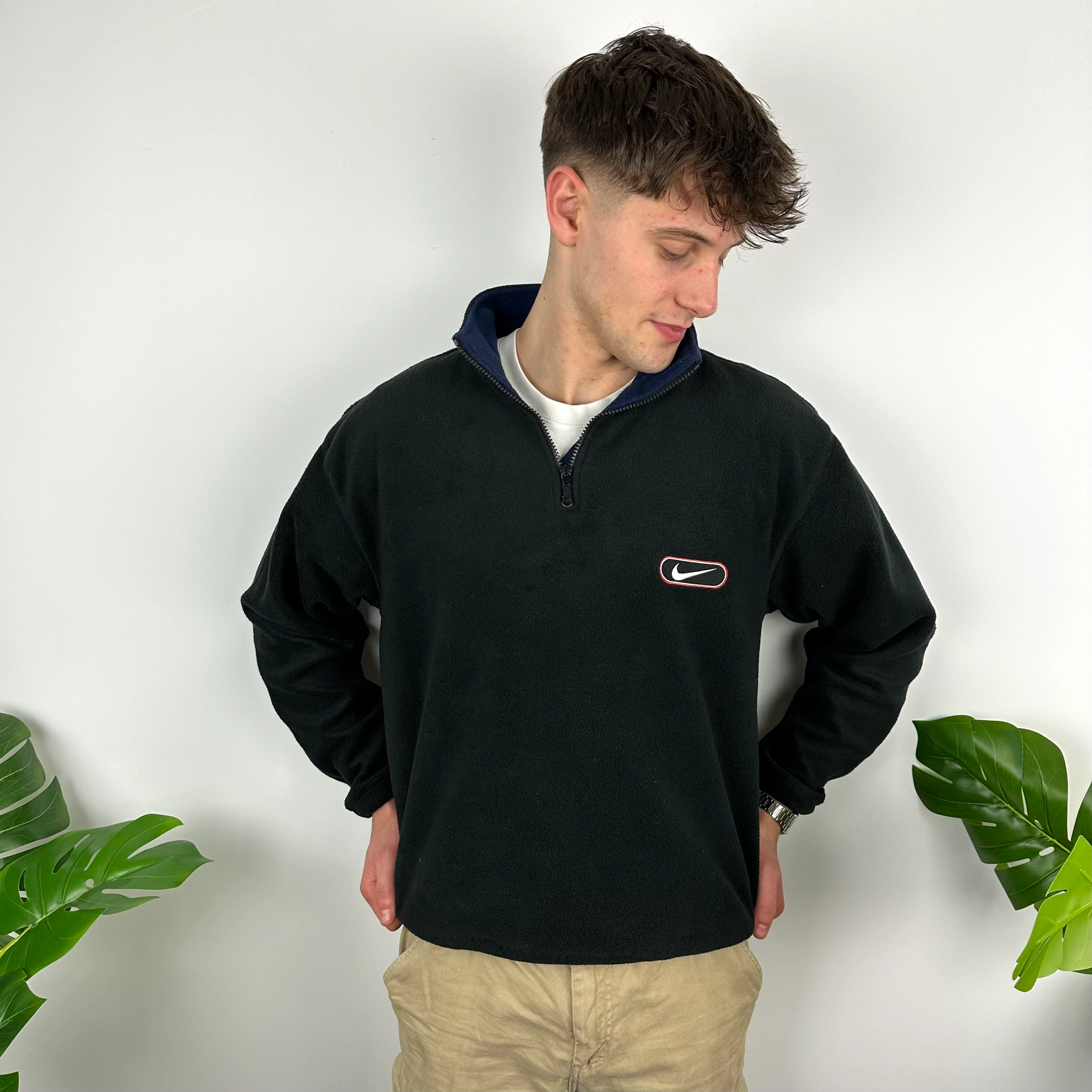 Nike Black Embroidered Swoosh Teddy Bear Fleece Quarter Zip Sweatshirt (M) - Image 5