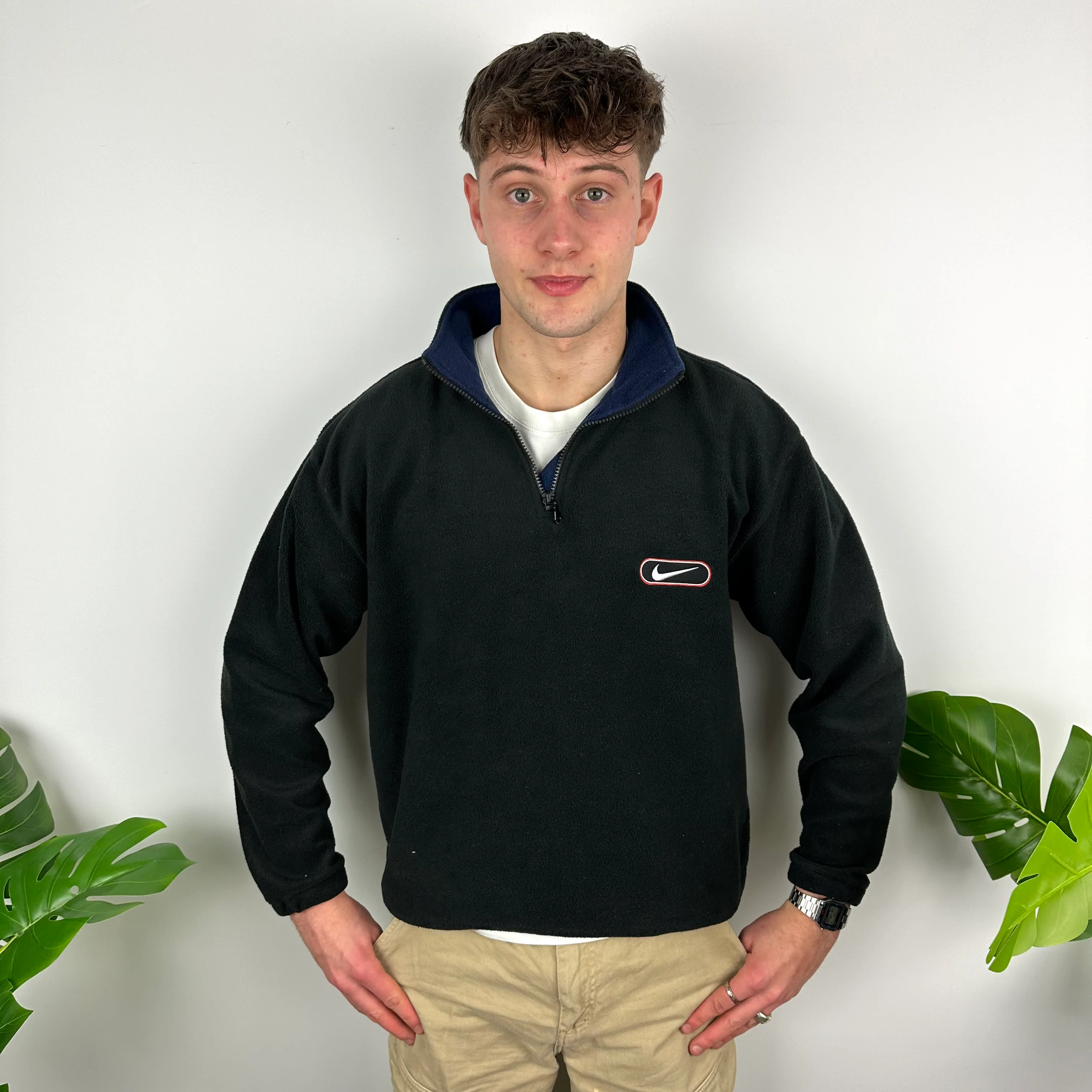 Nike Black Embroidered Swoosh Teddy Bear Fleece Quarter Zip Sweatshirt (M) - Image 6