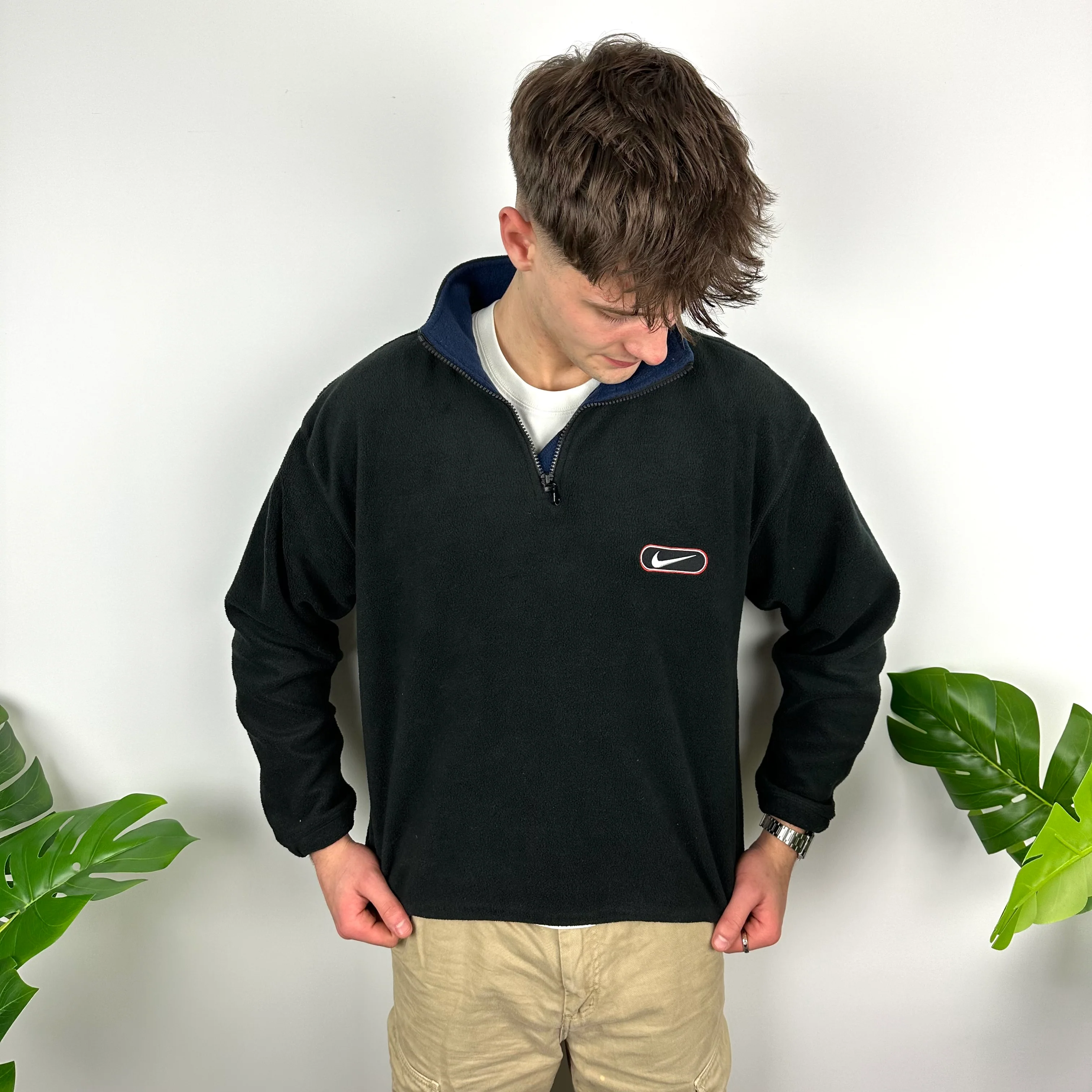 Nike Black Embroidered Swoosh Teddy Bear Fleece Quarter Zip Sweatshirt (M) - Image 7