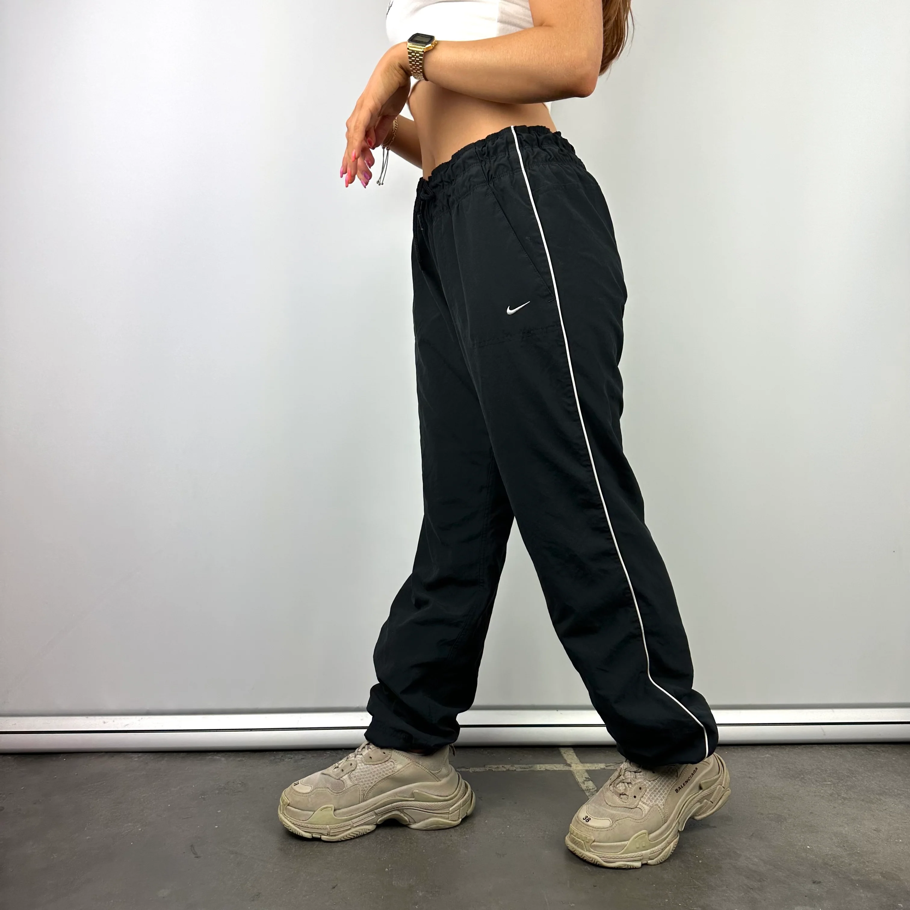 Nike Black Embroidered Swoosh Track Pants (L)