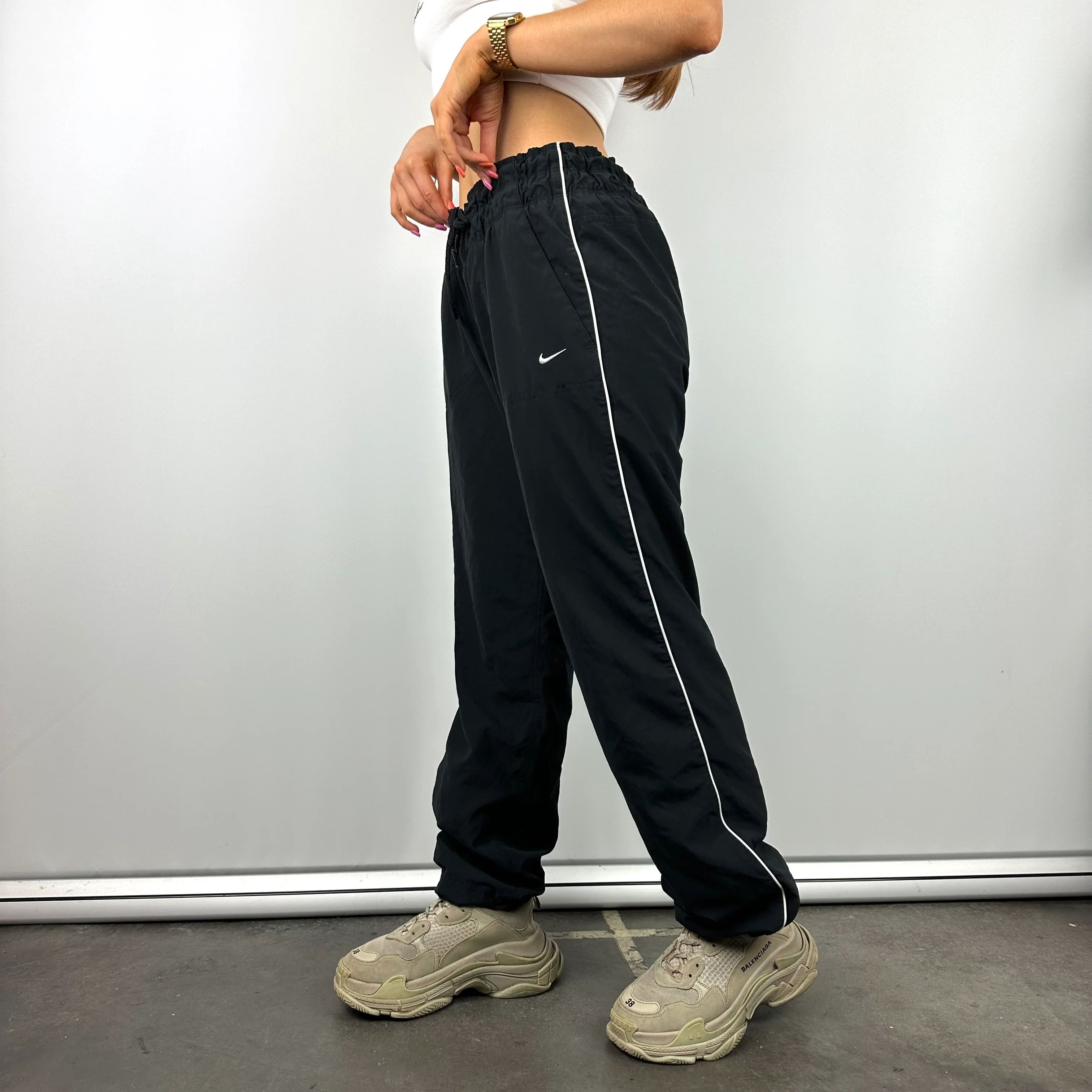 Nike Black Embroidered Swoosh Track Pants (L) - Image 2