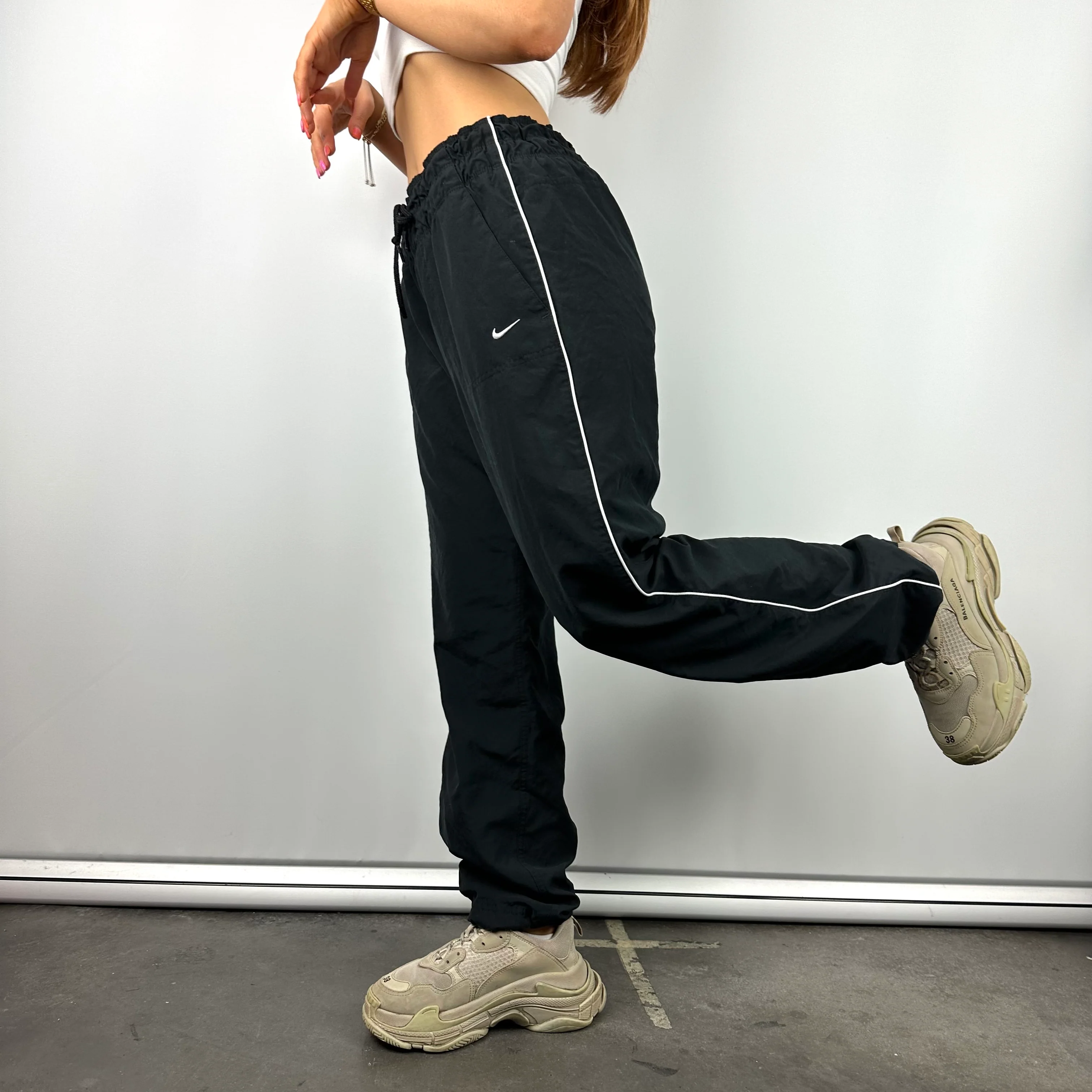 Nike Black Embroidered Swoosh Track Pants (L) - Image 3