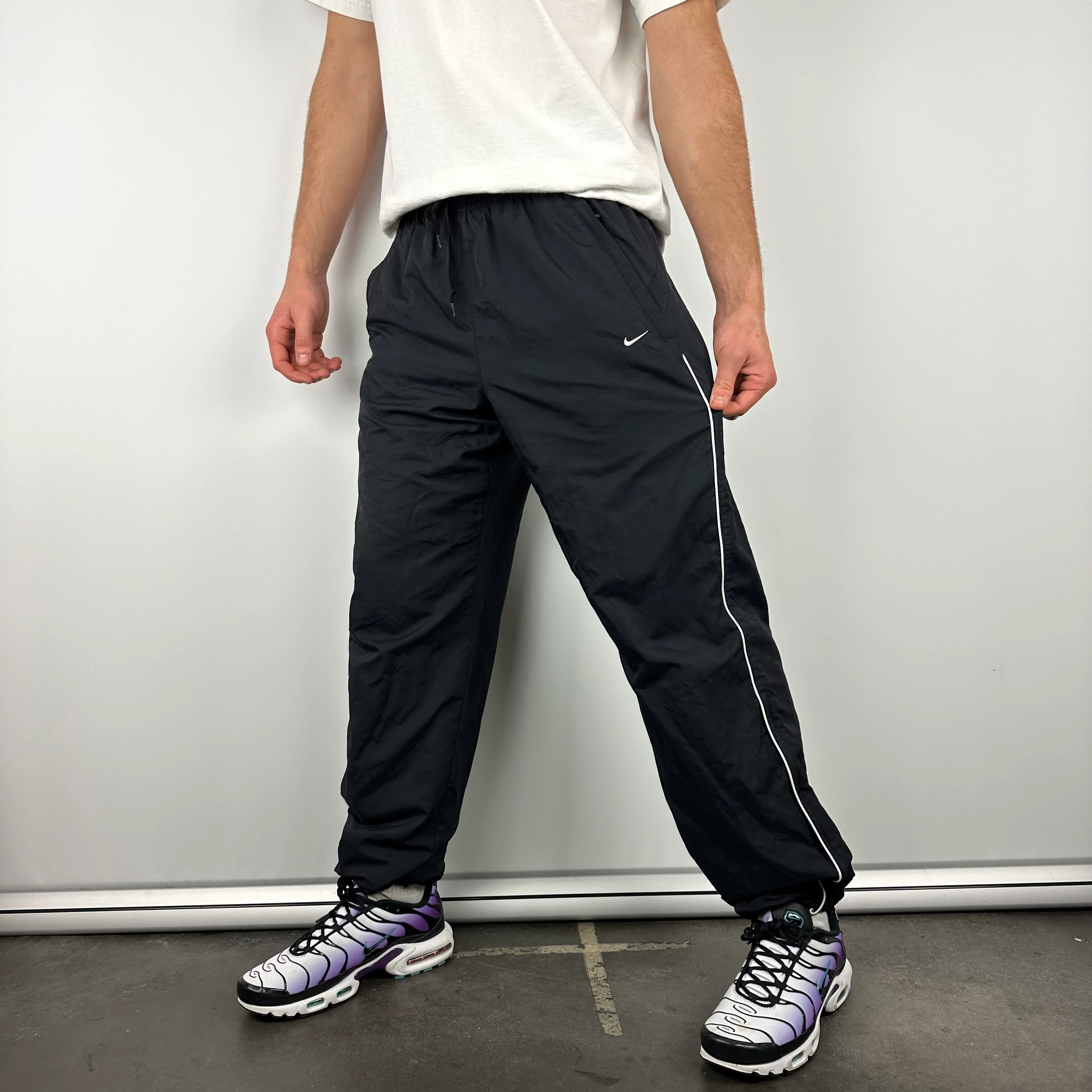 Nike Black Embroidered Swoosh Track Pants (L) - Image 3