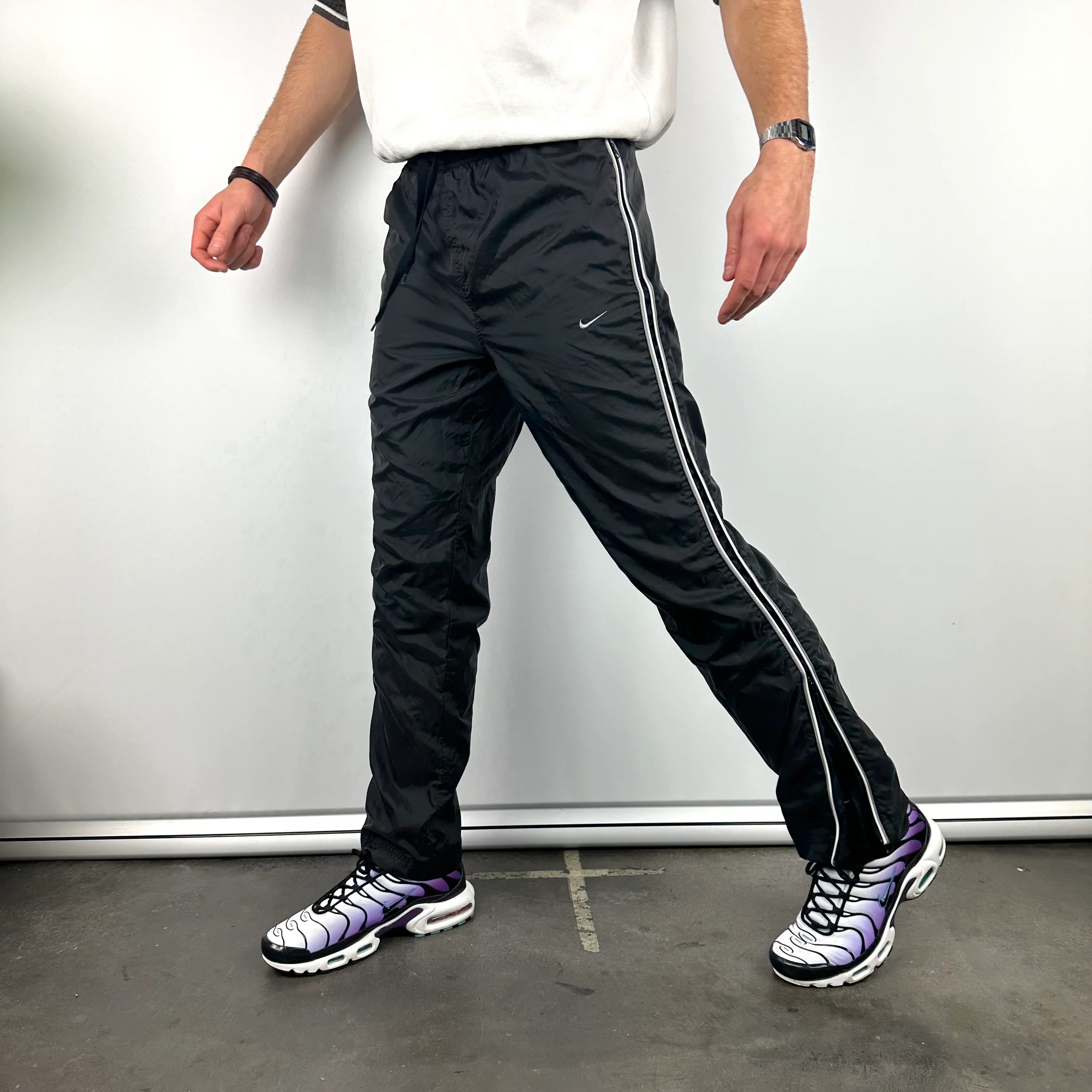 Nike Black Embroidered Swoosh Track Pants (M) - Image 4