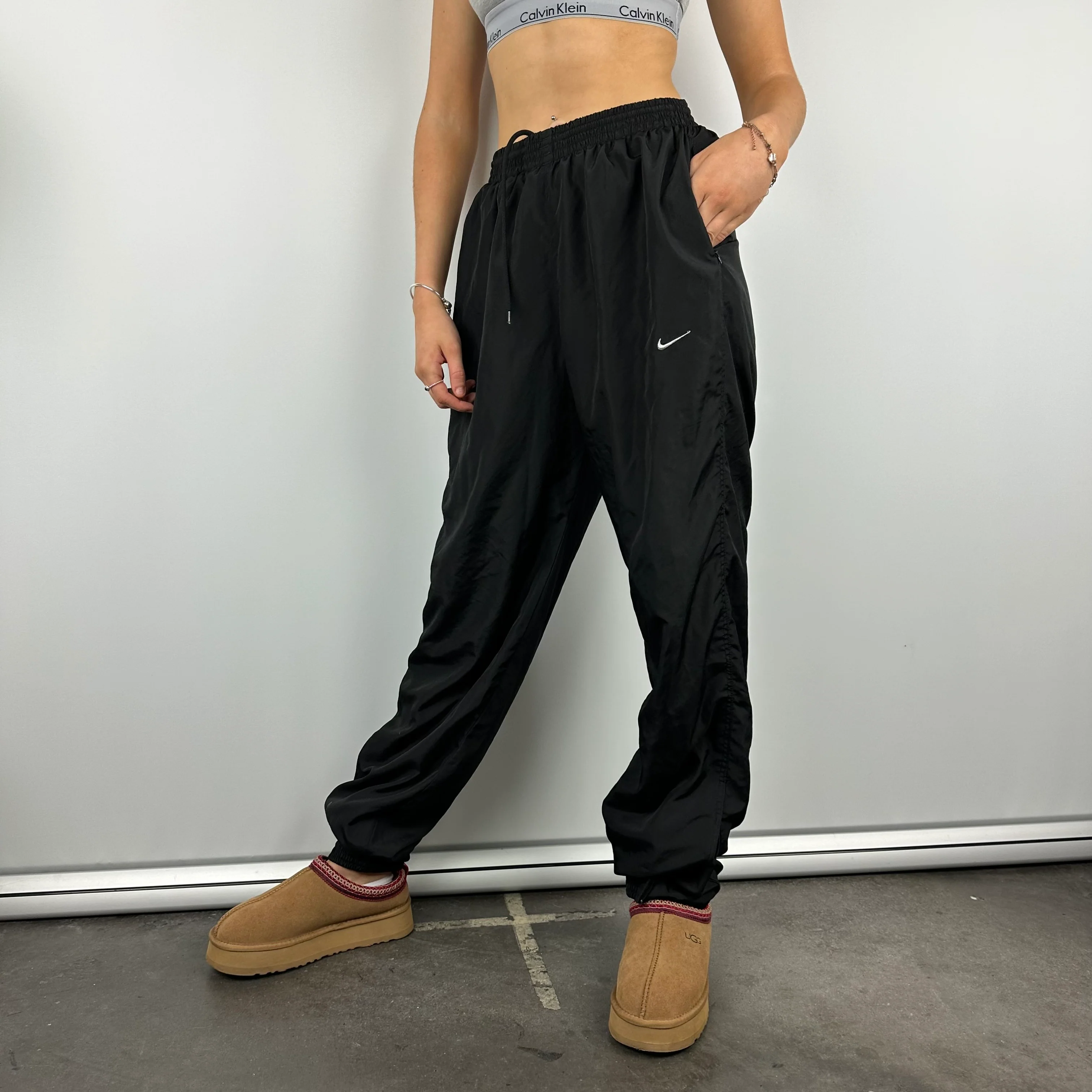 Nike Black Embroidered Swoosh Track Pants (L) - Image 3
