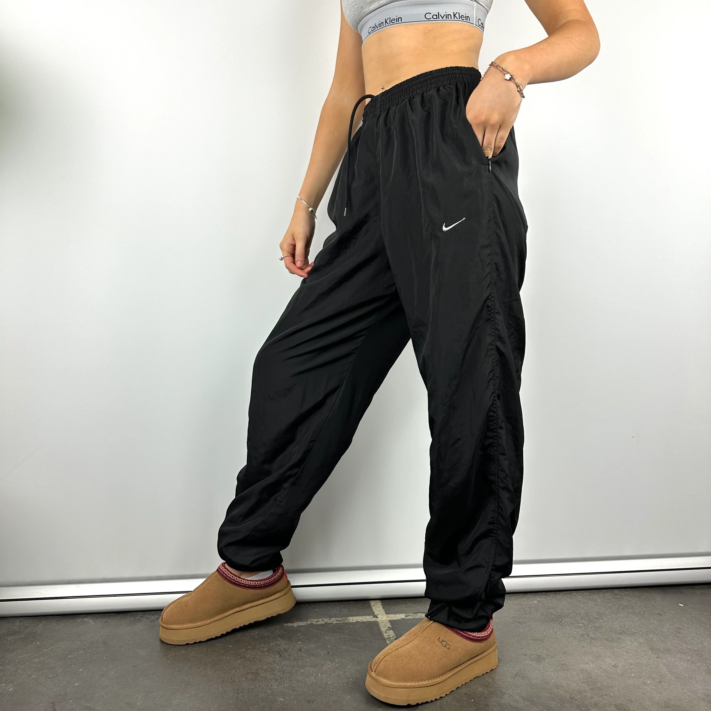 Nike Black Embroidered Swoosh Track Pants (L) - Image 4