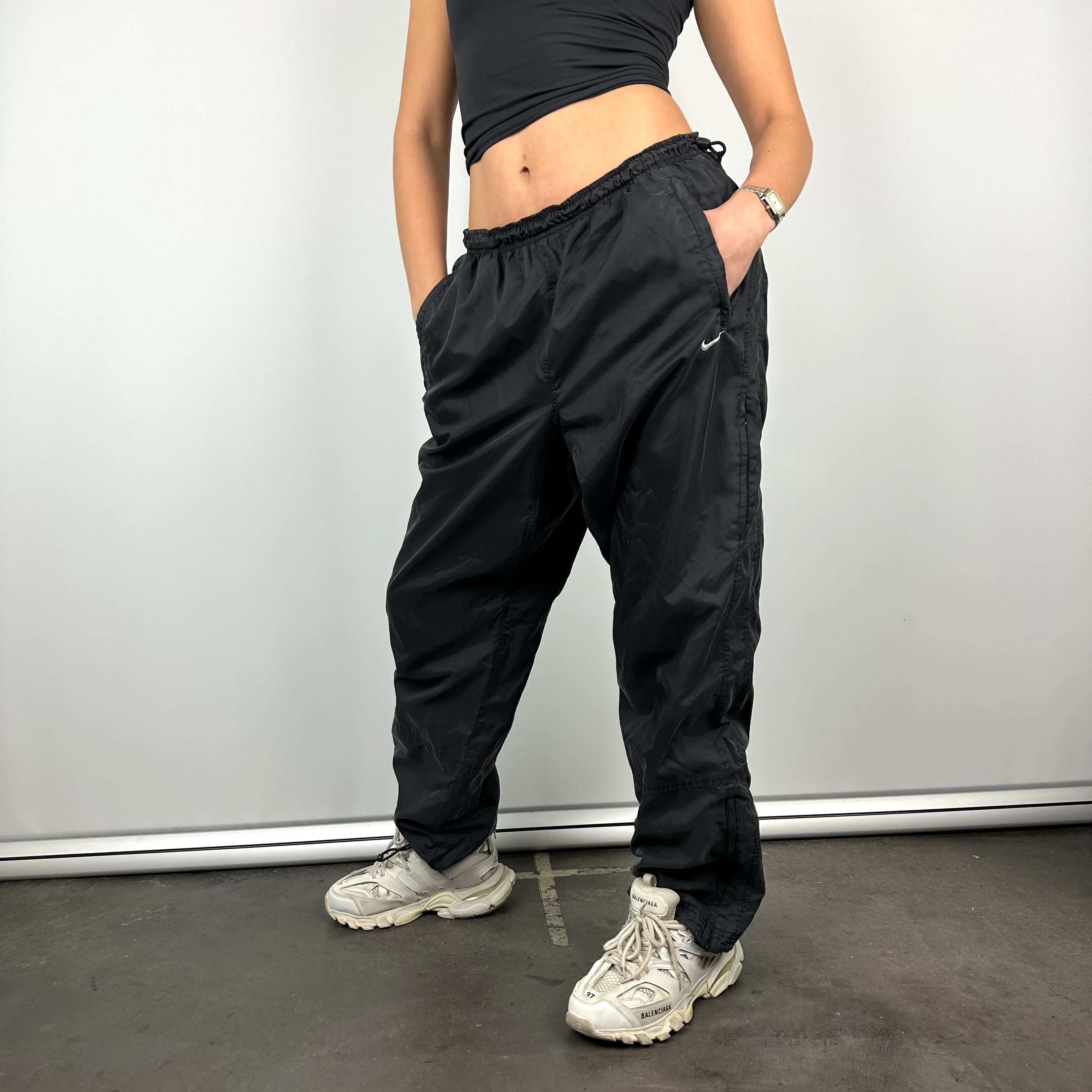 Nike Black Embroidered Swoosh Track Pants (L) - Image 2