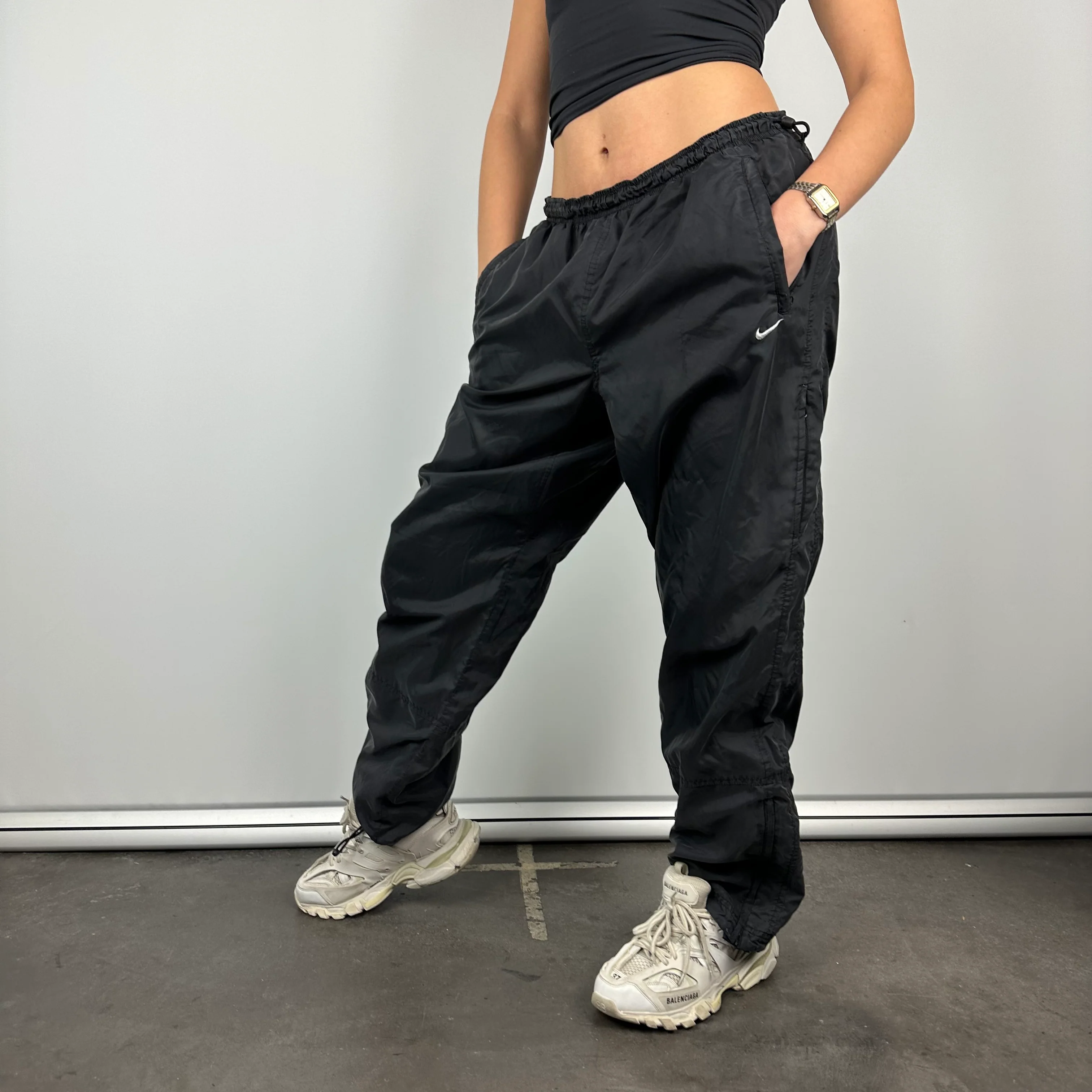 Nike Black Embroidered Swoosh Track Pants (L) - Image 3