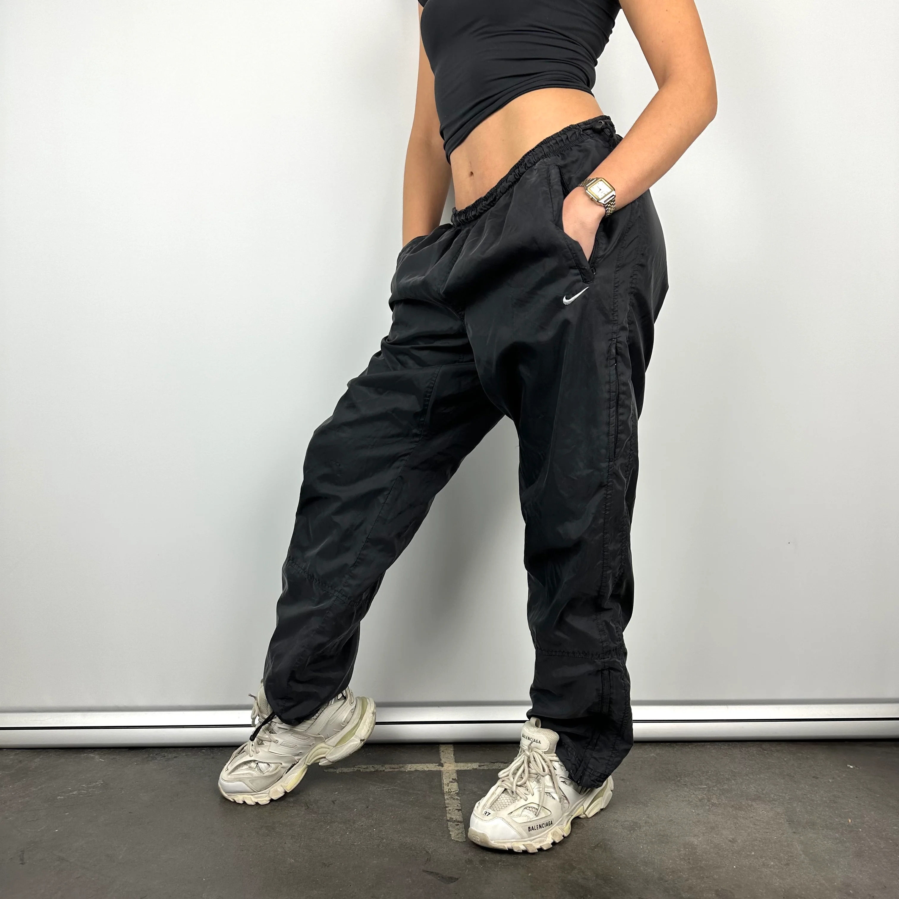 Nike Black Embroidered Swoosh Track Pants (L) - Image 4