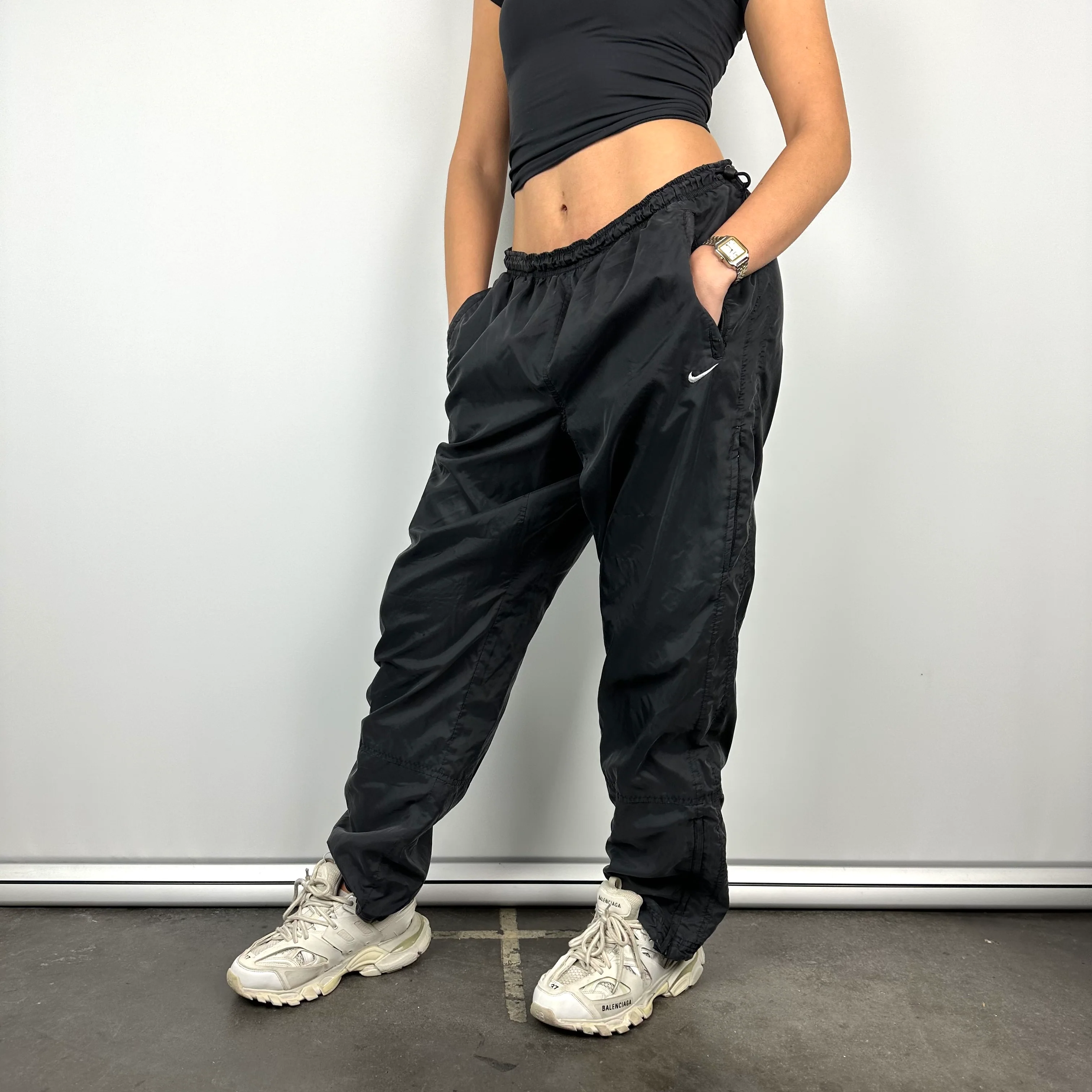 Nike Black Embroidered Swoosh Track Pants (L) - Image 6