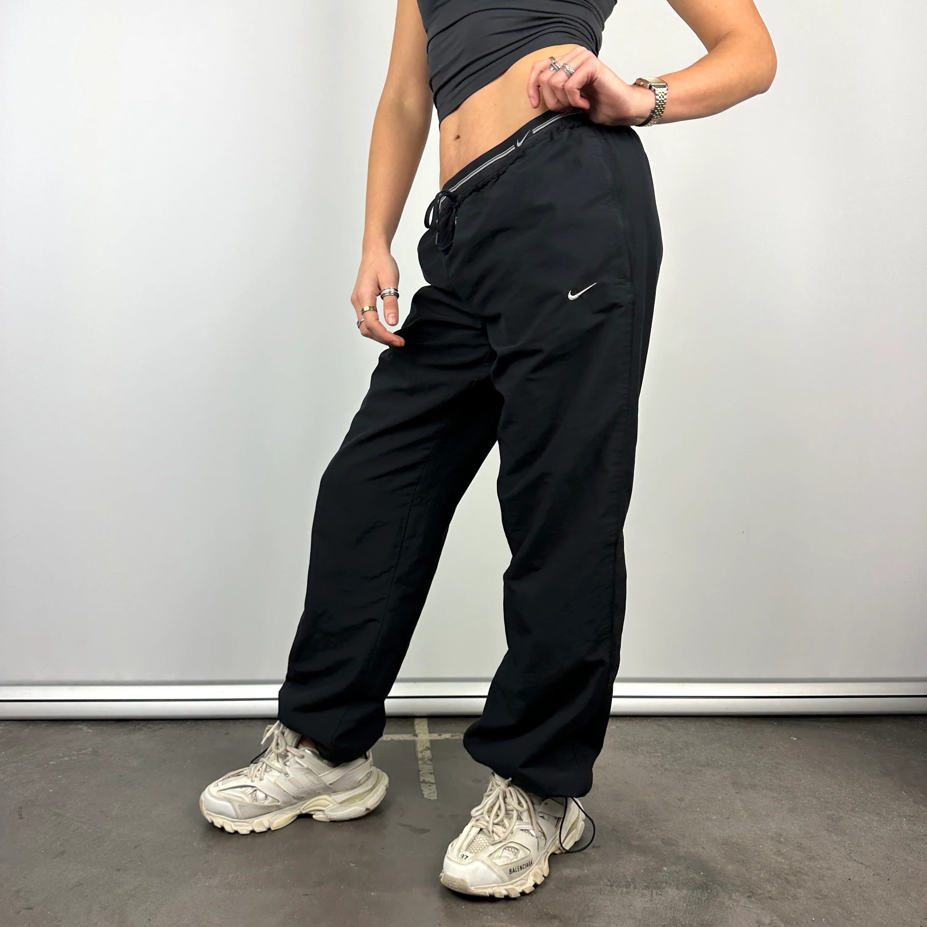 Nike Black Embroidered Swoosh Track Pants (L) - Image 3