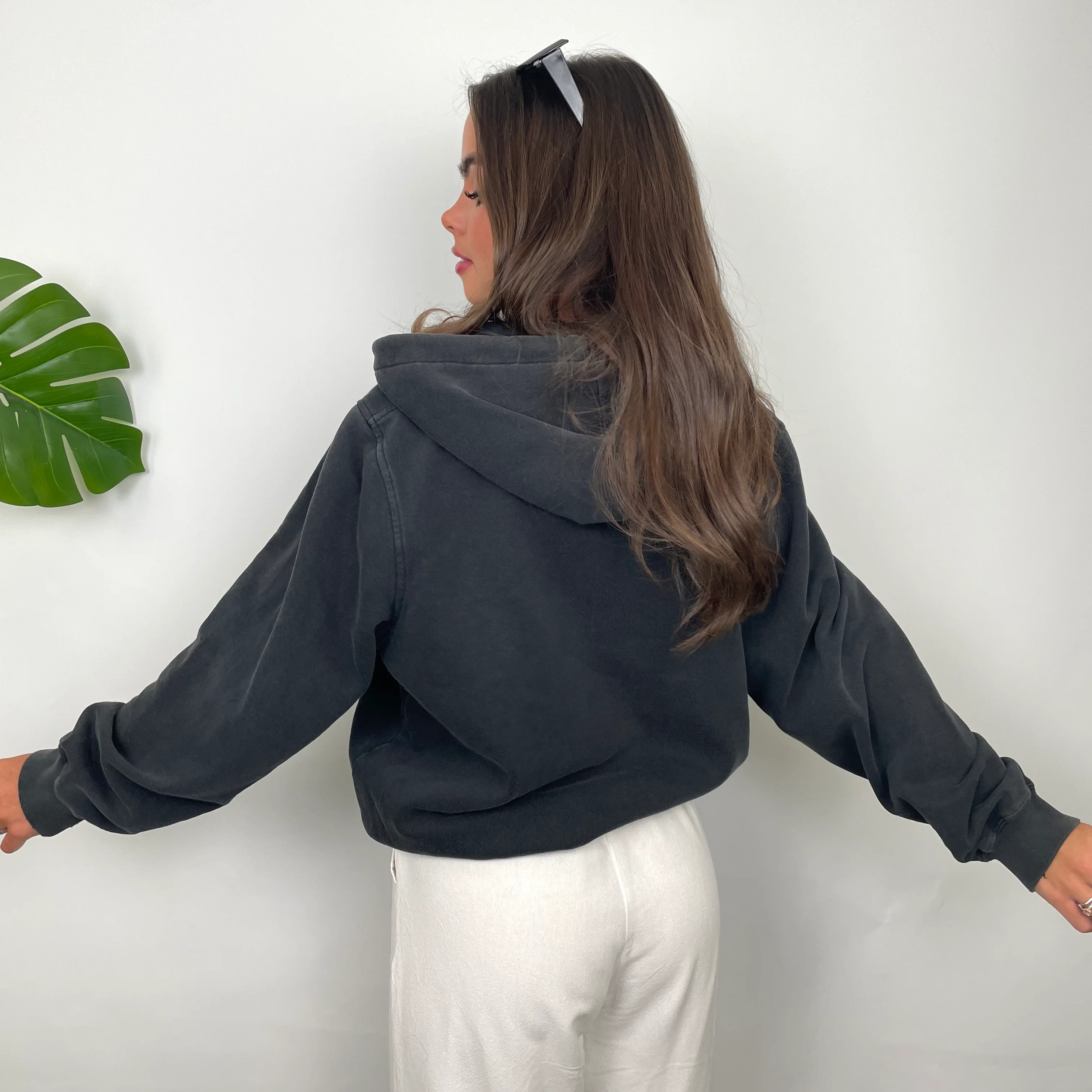 Nike Black Embroidered Swoosh Zip Up Hoodie (S) - Image 4