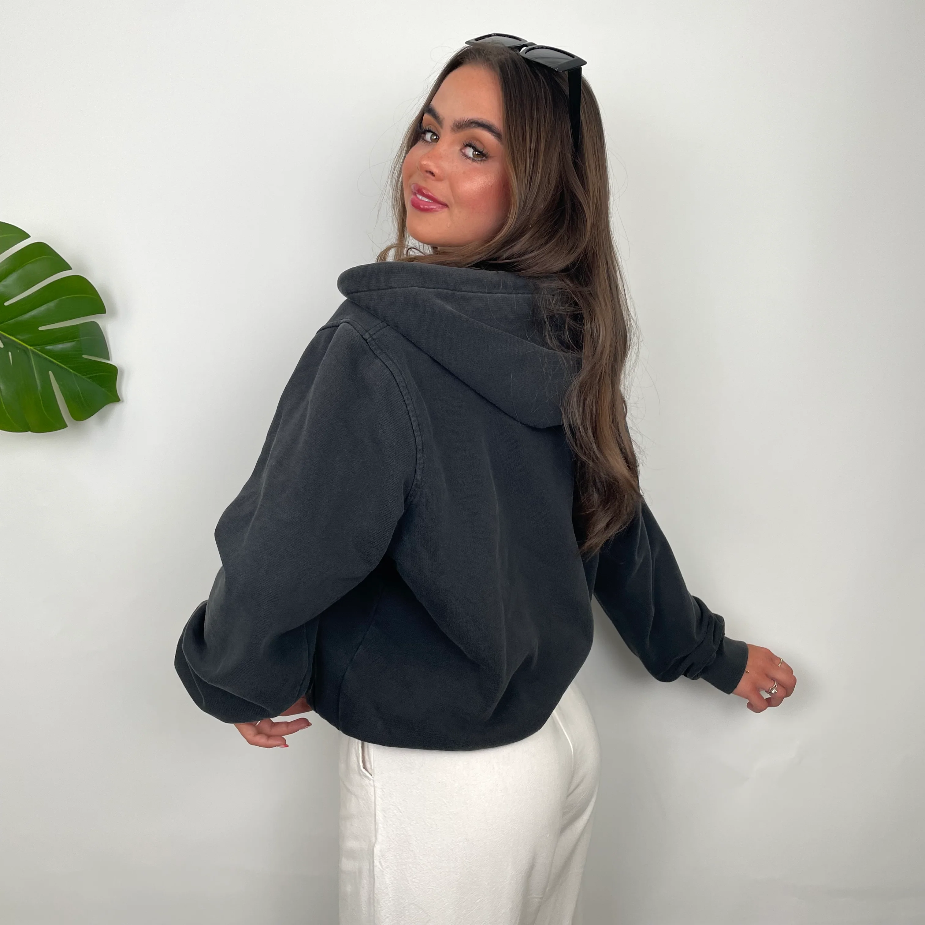 Nike Black Embroidered Swoosh Zip Up Hoodie (S) - Image 5