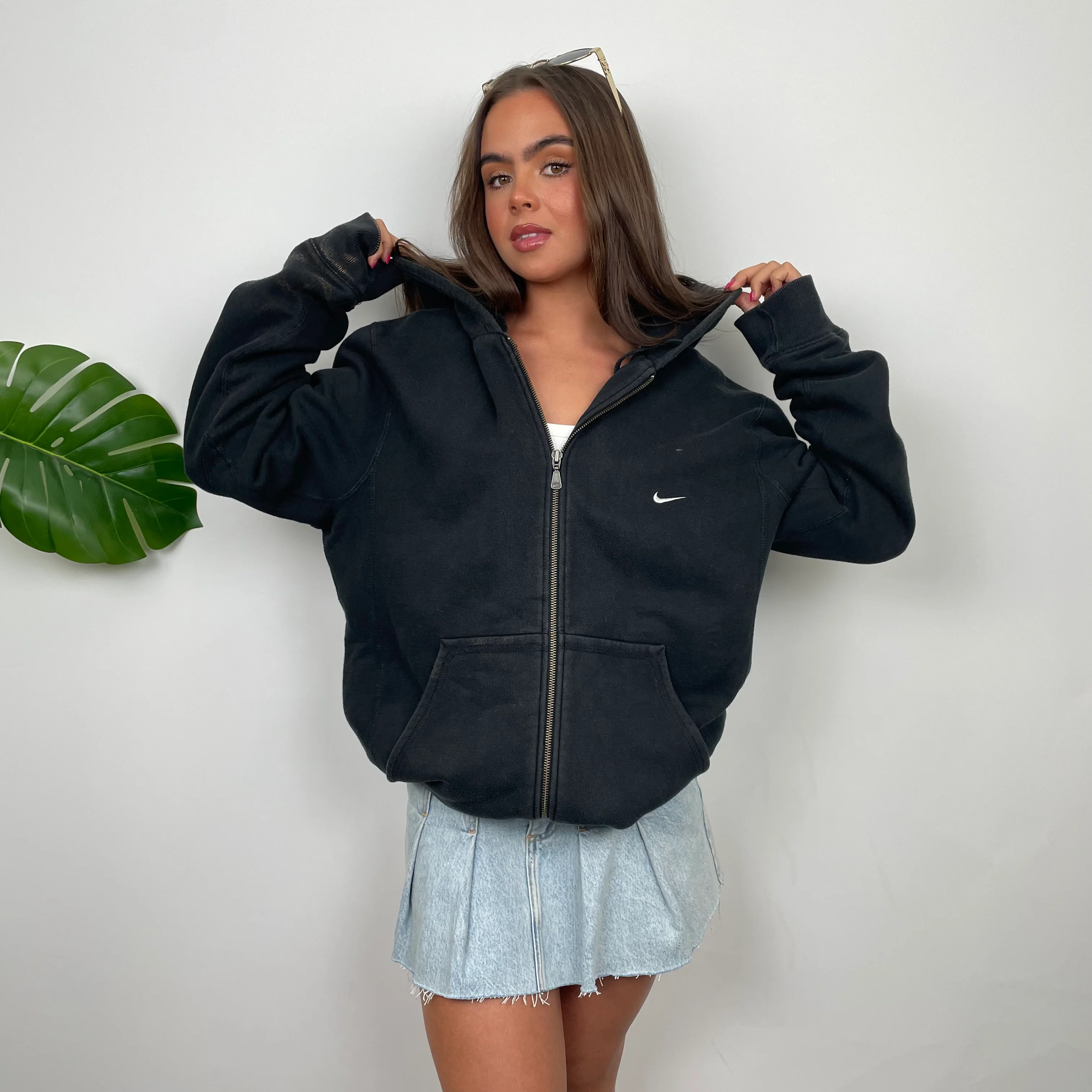 Nike Black Embroidered Swoosh Zip Up Hoodie (L) - Image 4
