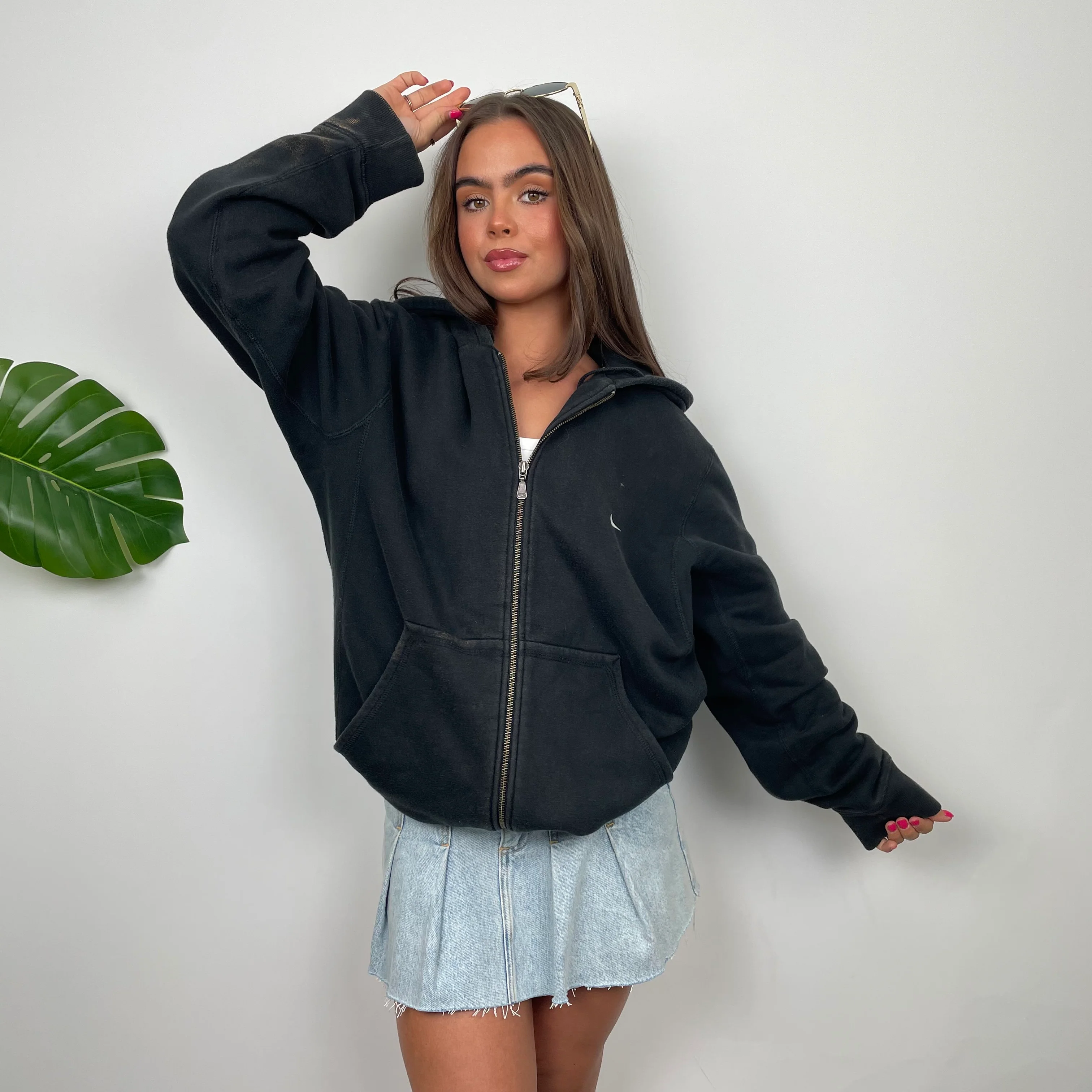 Nike Black Embroidered Swoosh Zip Up Hoodie (L) - Image 5