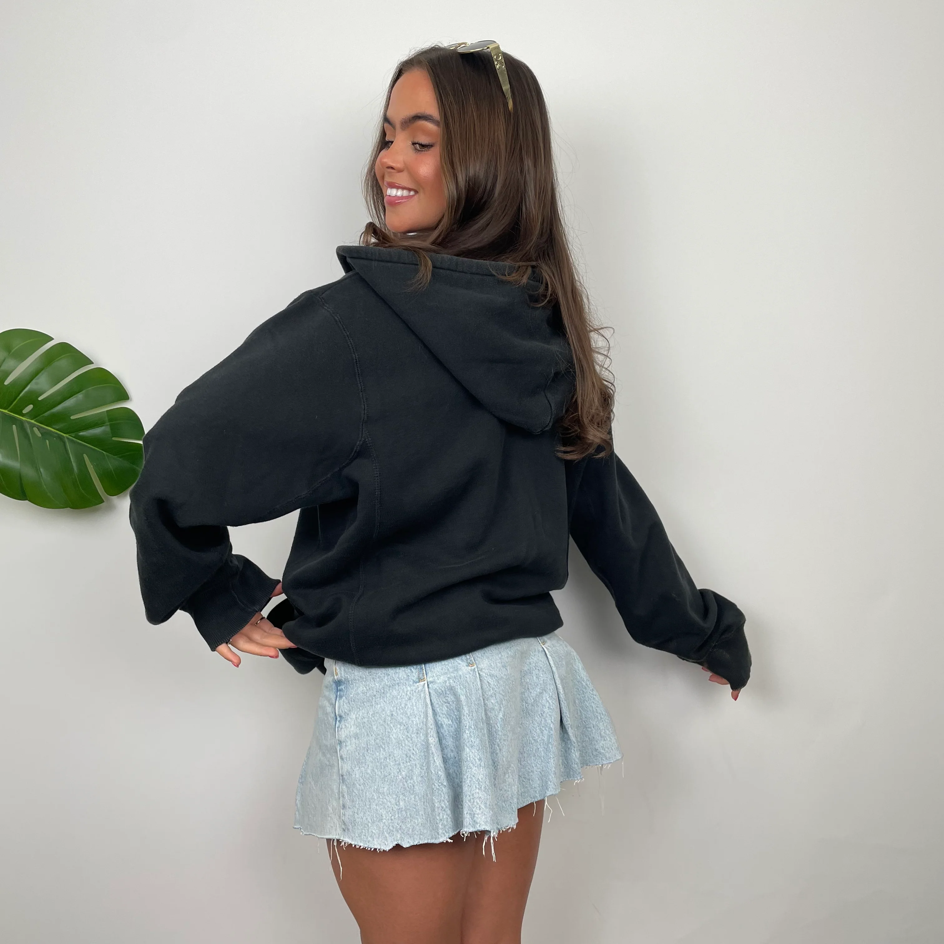 Nike Black Embroidered Swoosh Zip Up Hoodie (L) - Image 6