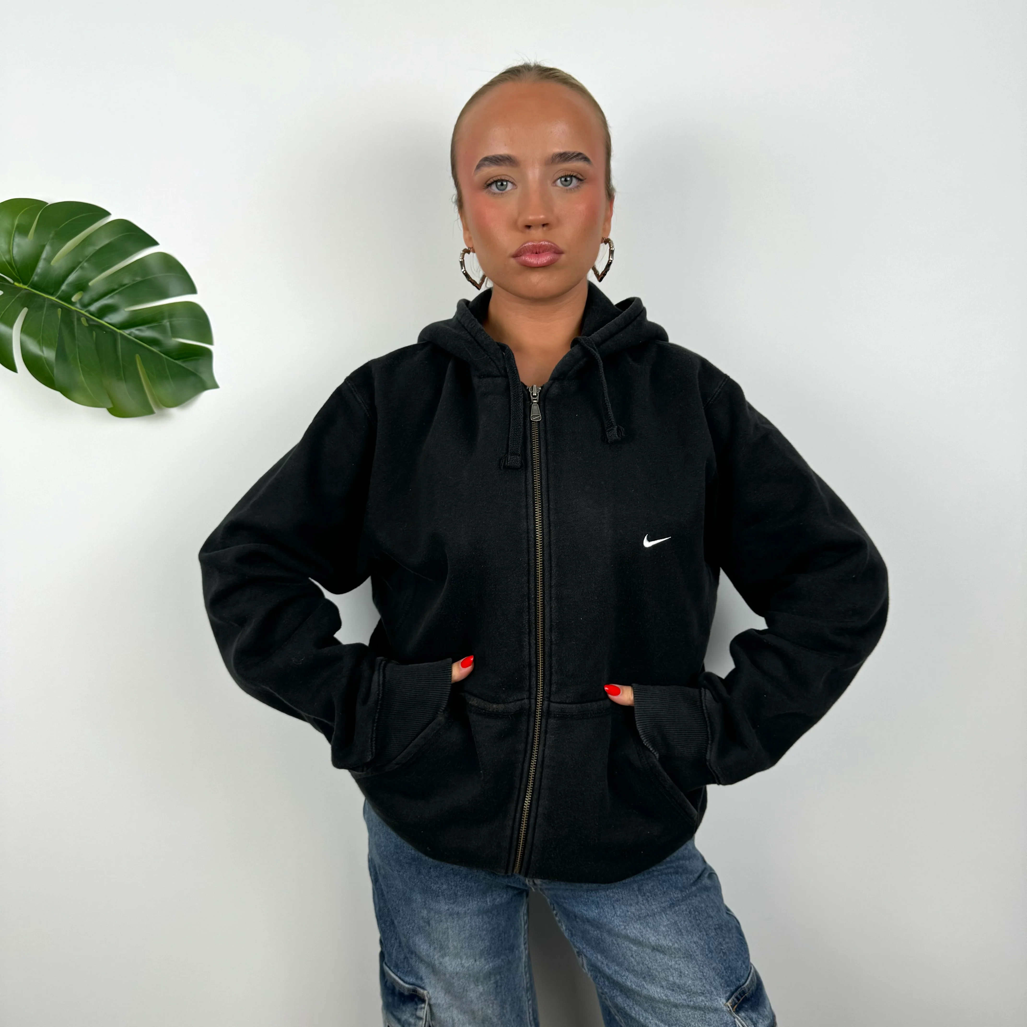 Nike Black Embroidered Swoosh Zip Up Hoodie (L) - Image 4