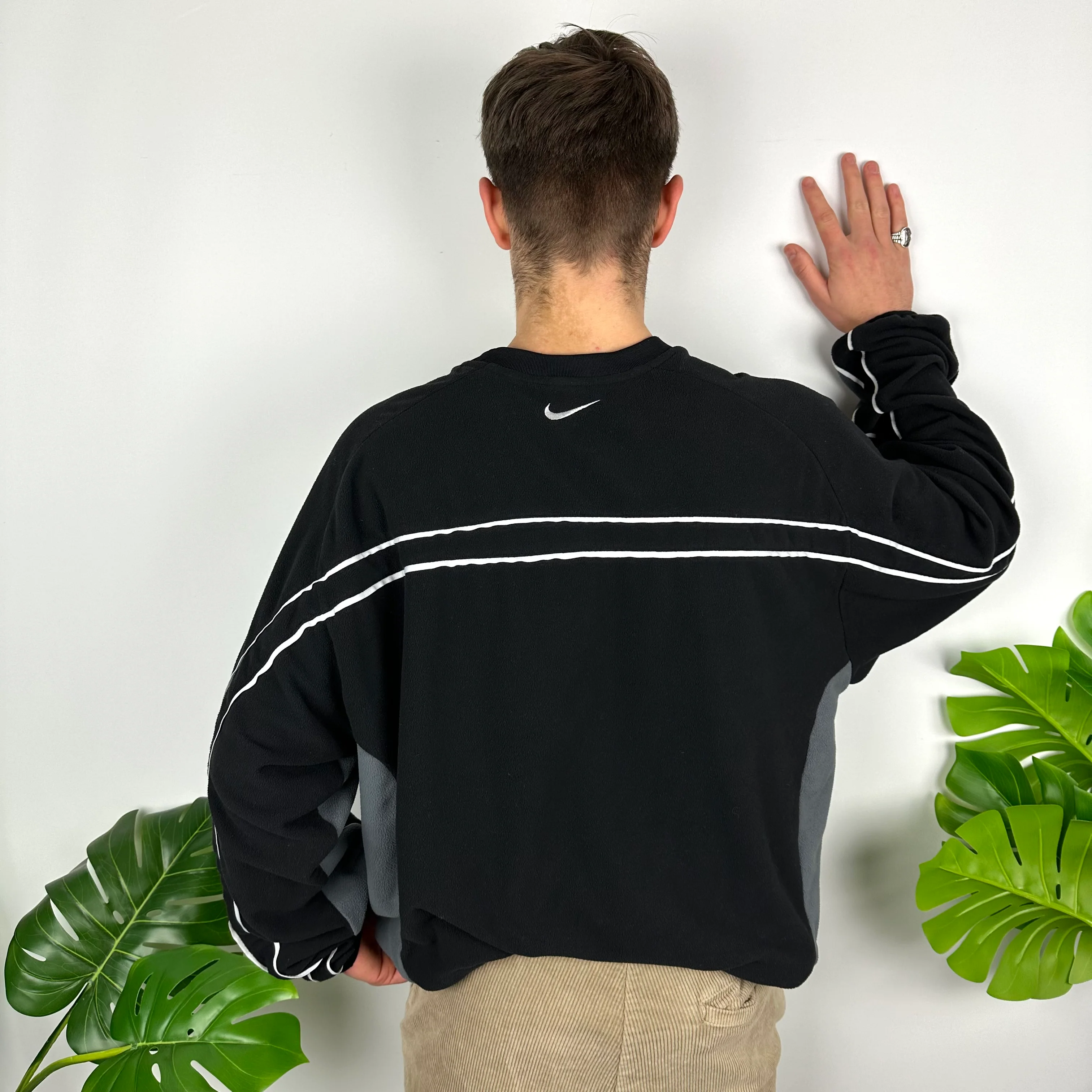 Nike Black & Grey Embroidered Centre Swoosh Teddy Bear Fleece Sweatshirt (XXL) - Image 4