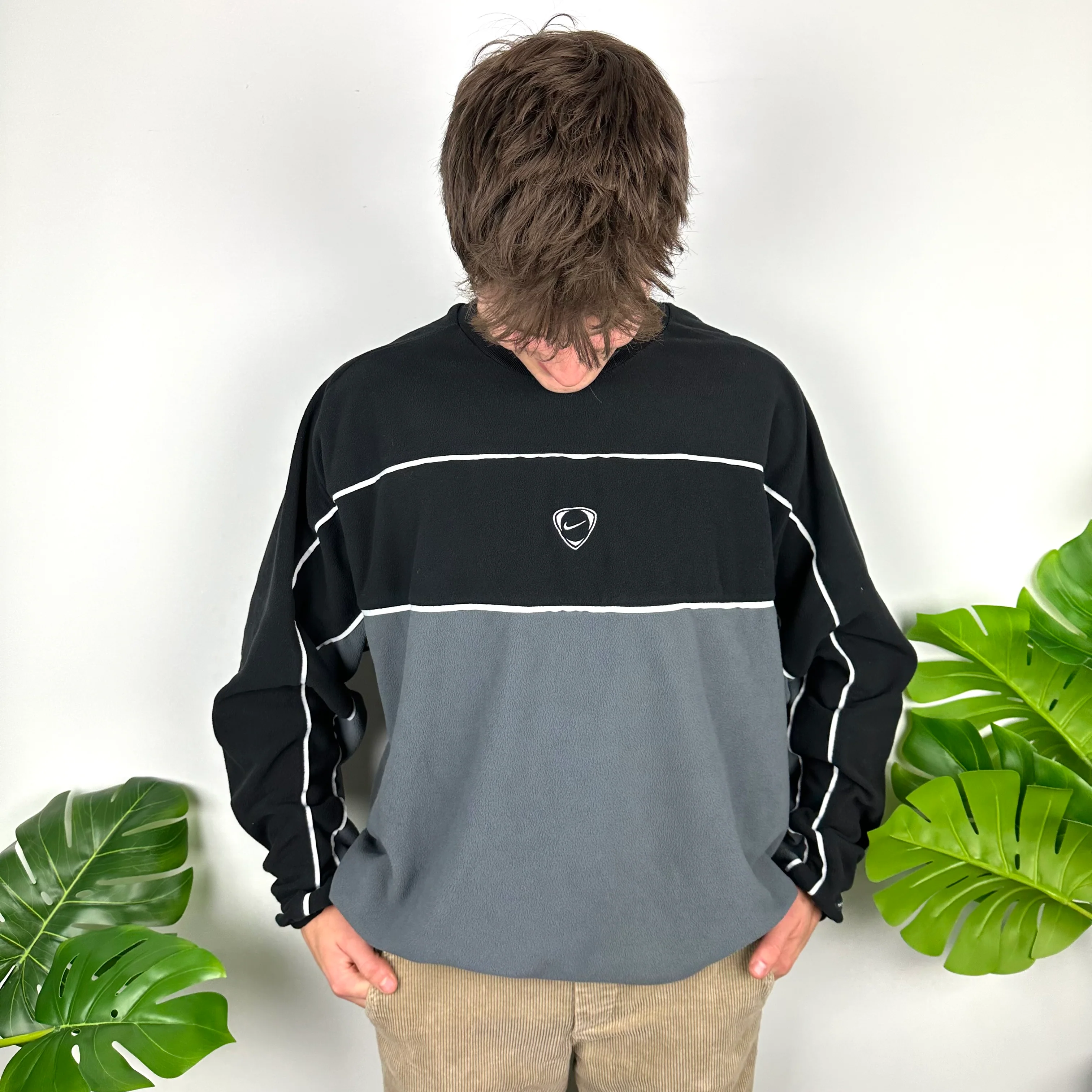 Nike Black & Grey Embroidered Centre Swoosh Teddy Bear Fleece Sweatshirt (XXL) - Image 5