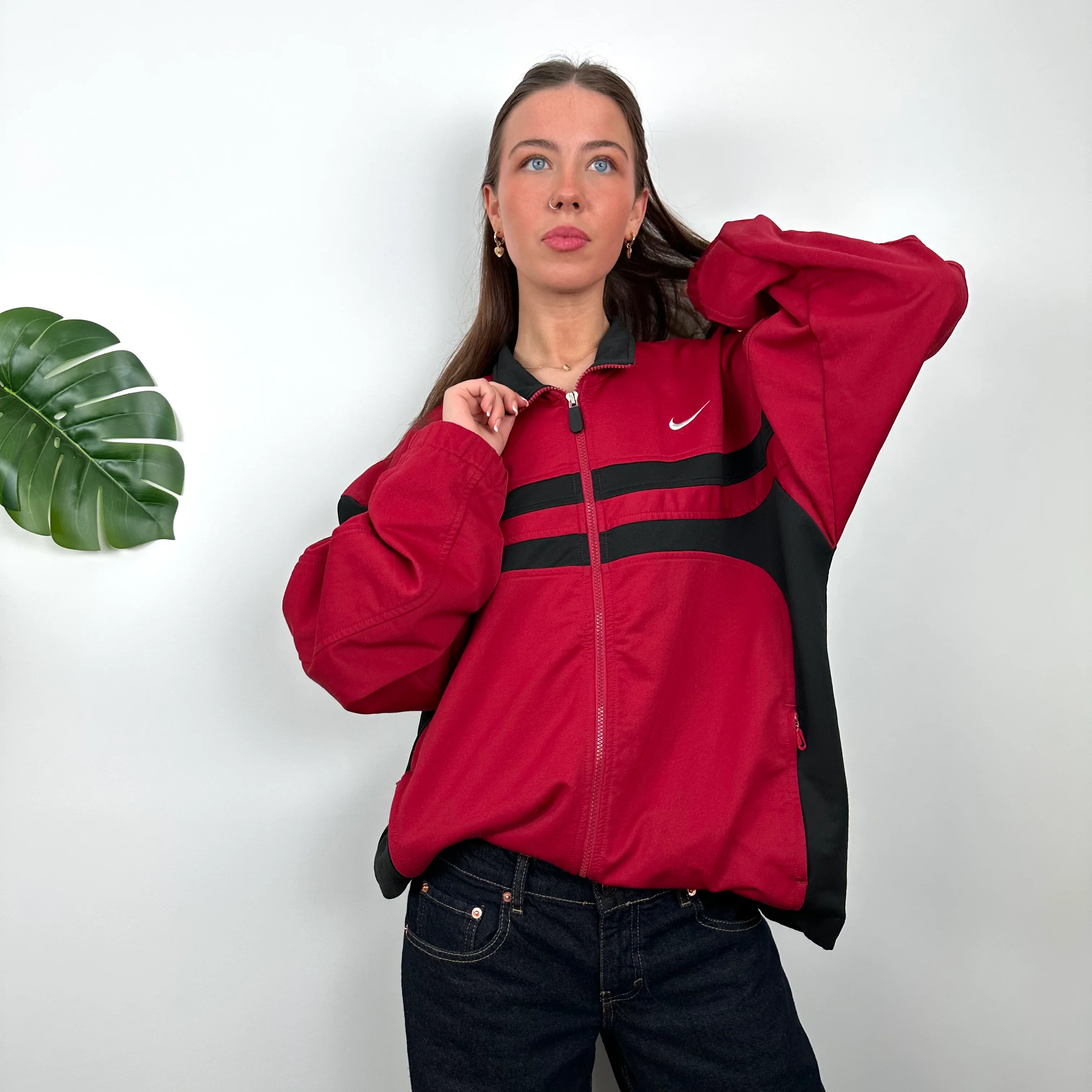 Nike Black & Red Embroidered Spell Out Track Jacket (M) - Image 2