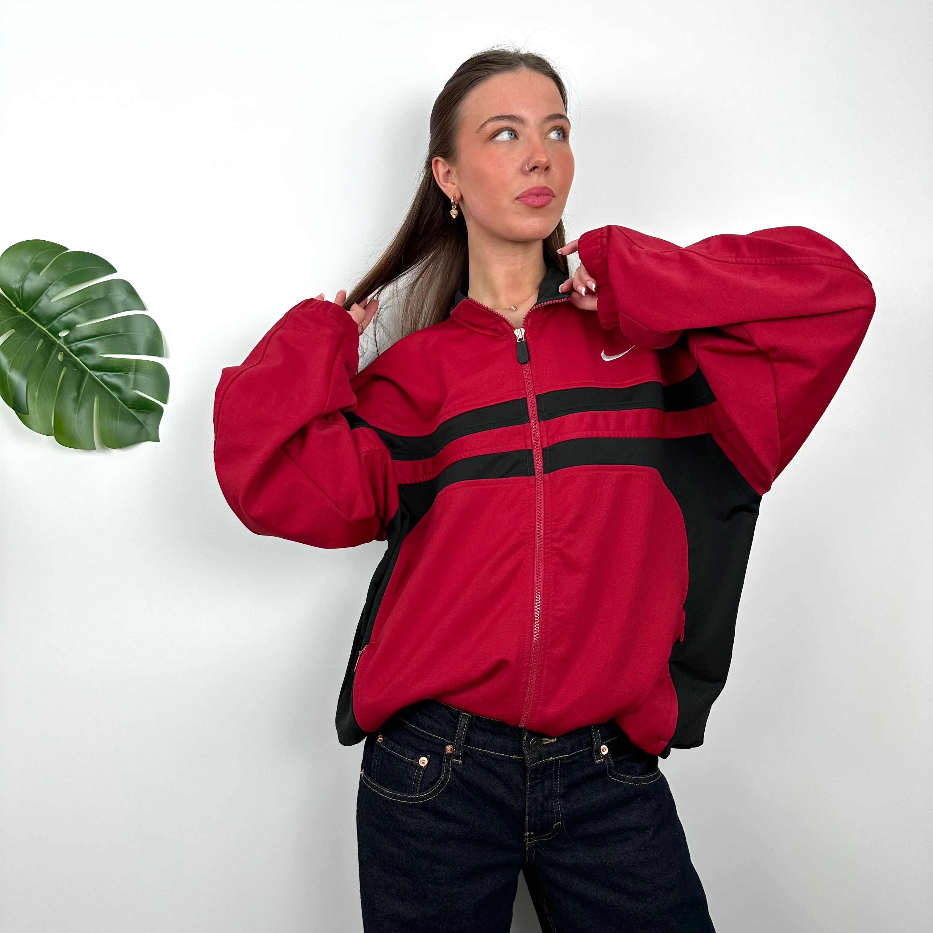 Nike Black & Red Embroidered Spell Out Track Jacket (M) - Image 4