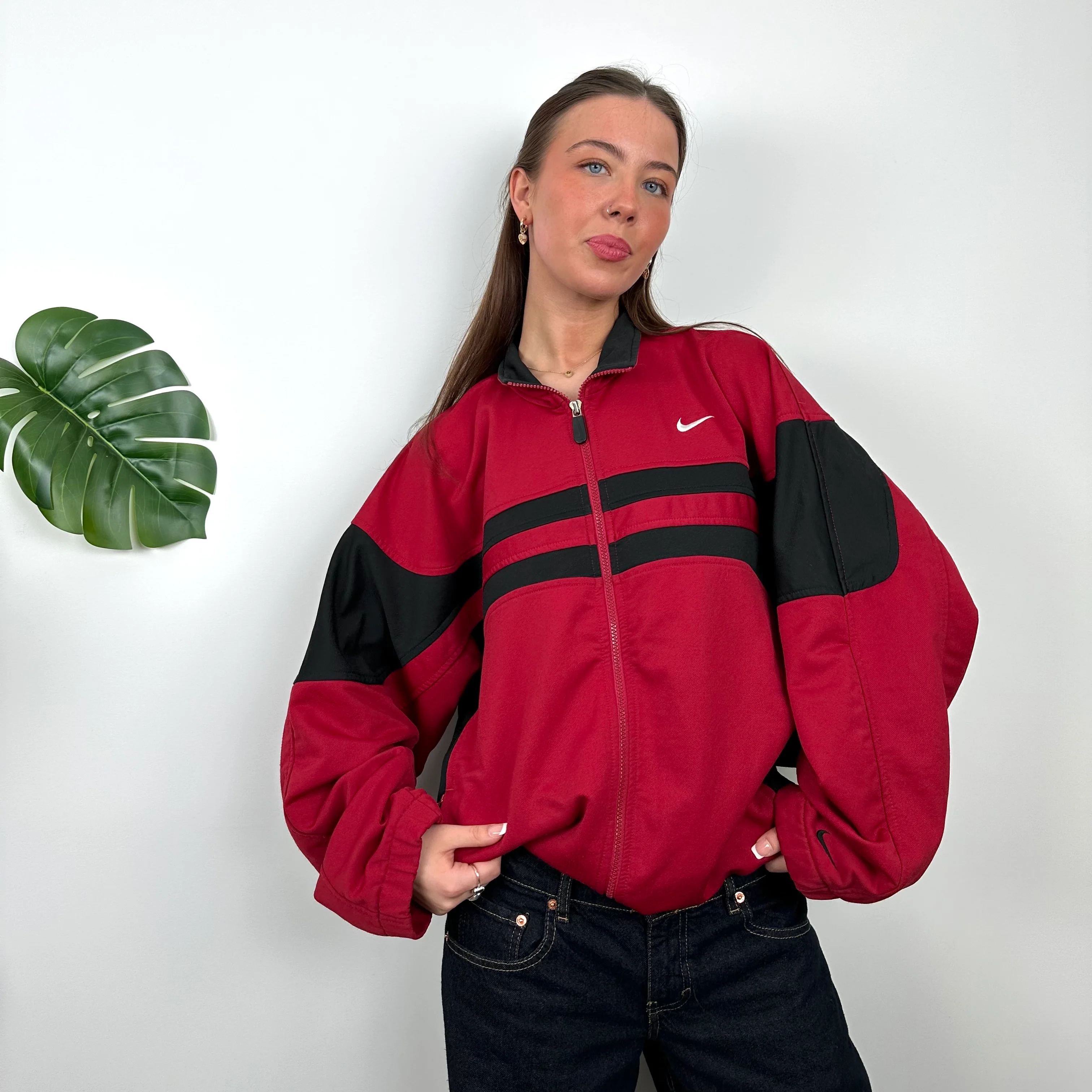 Nike Black & Red Embroidered Spell Out Track Jacket (M) - Image 5