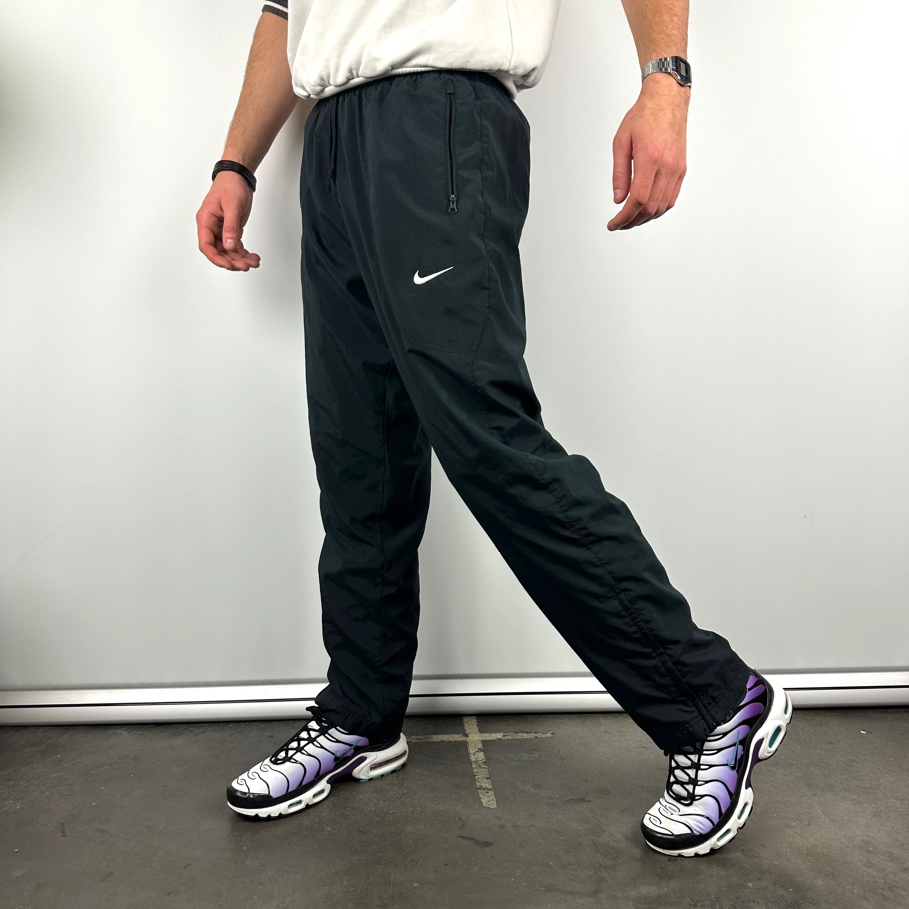 Nike Black Swoosh Track Pants (L) - Image 2