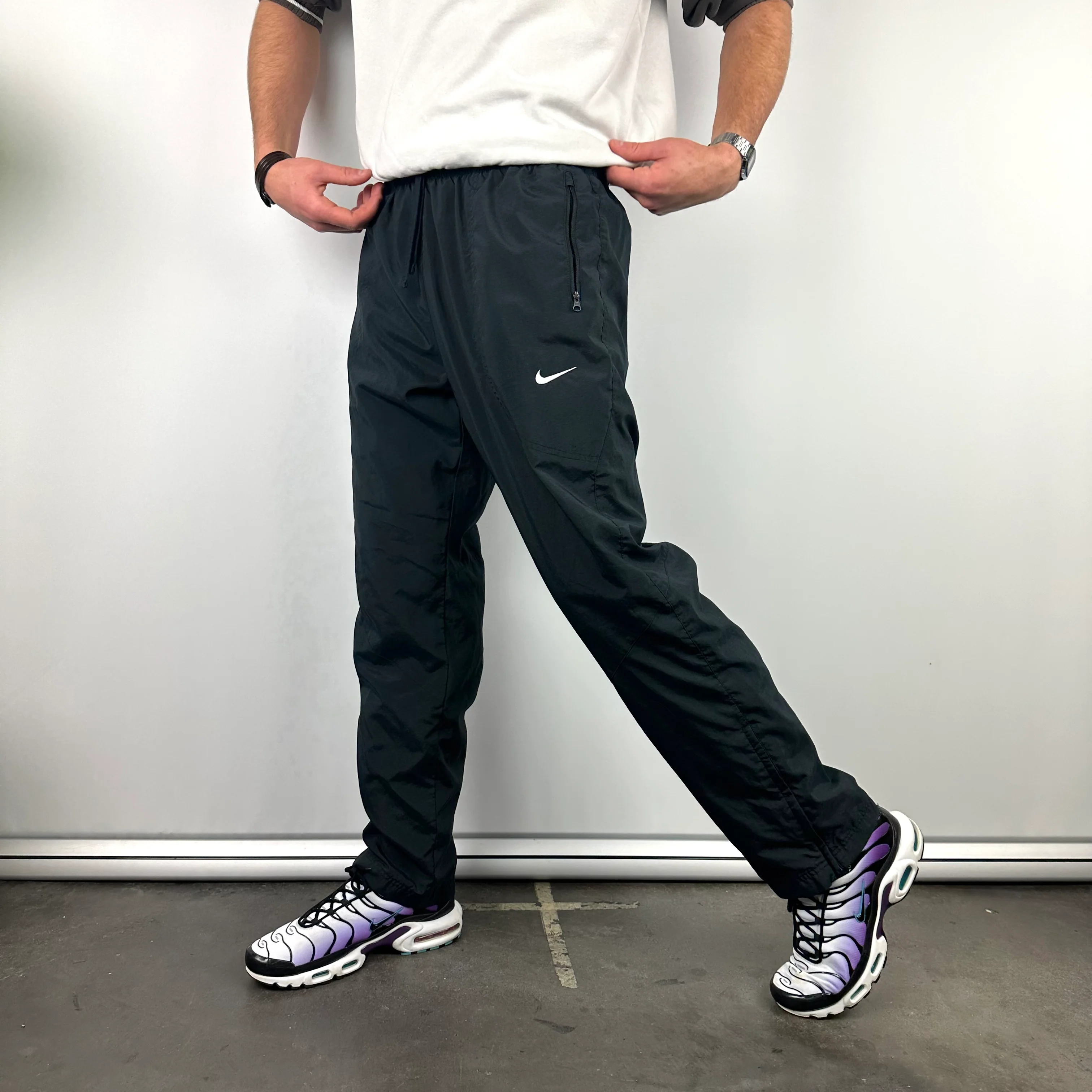 Nike Black Swoosh Track Pants (L) - Image 5