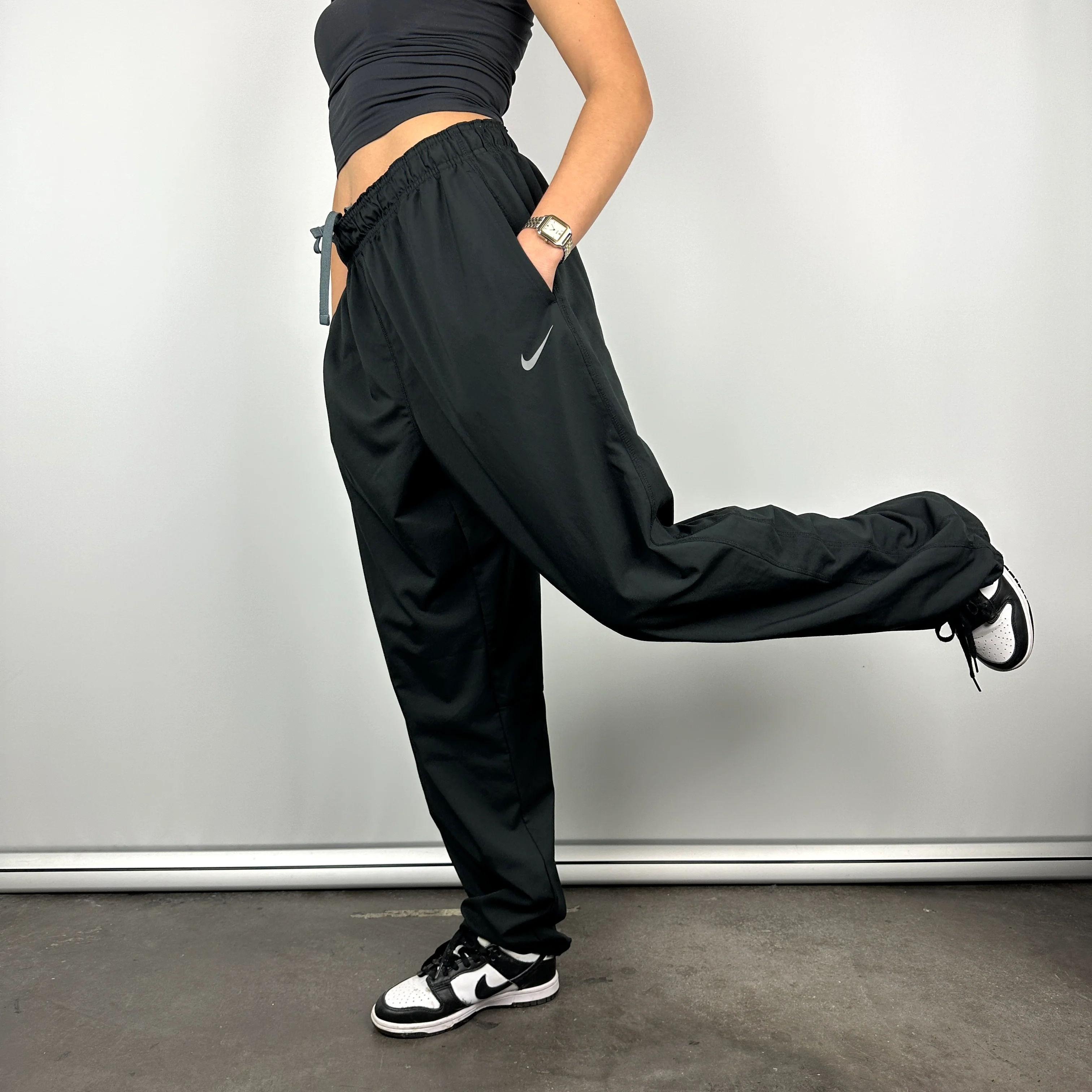 Nike Black Swoosh Track Pants (L) - Image 6