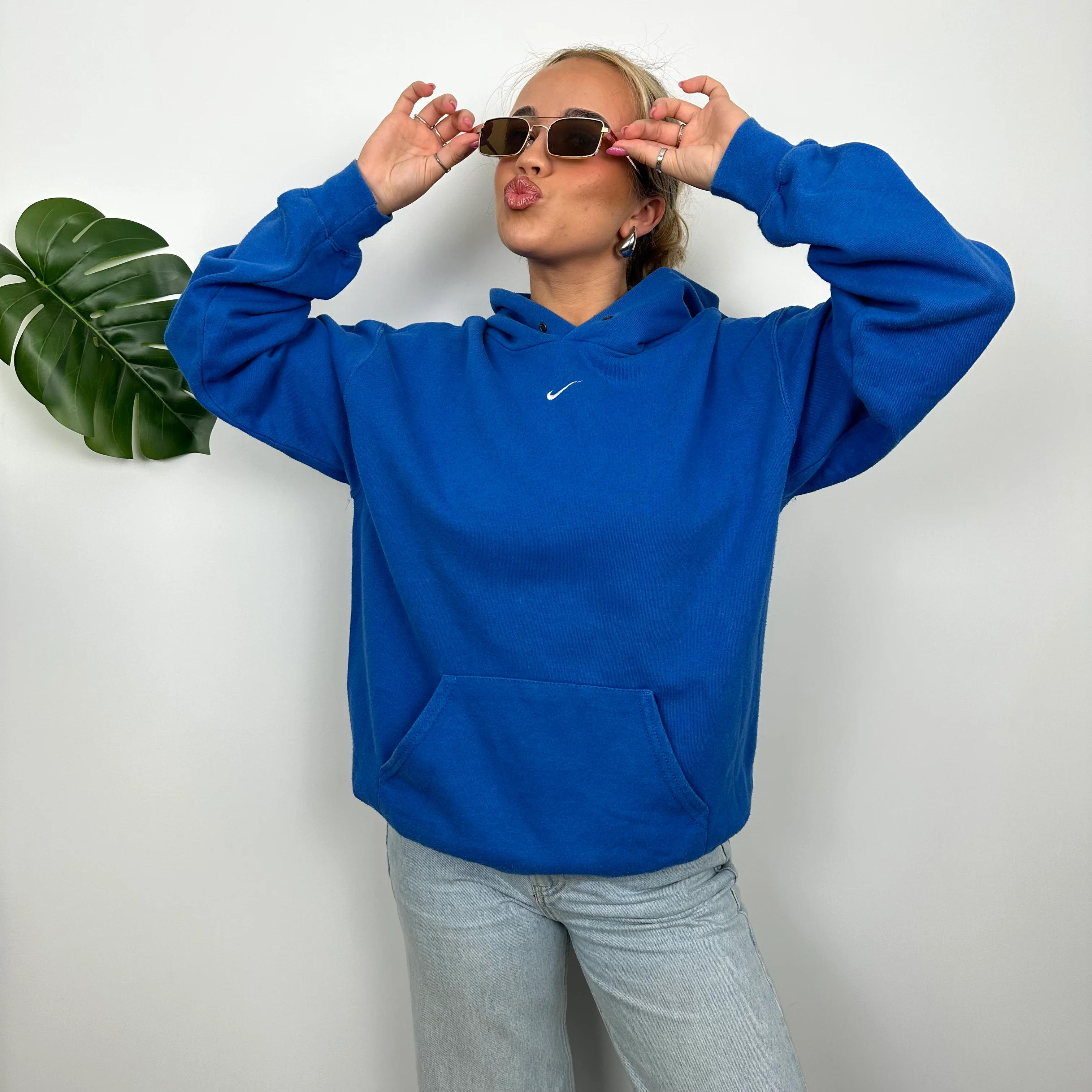 Nike Blue Embroidered Centre Swoosh Hoodie (M) - Image 2