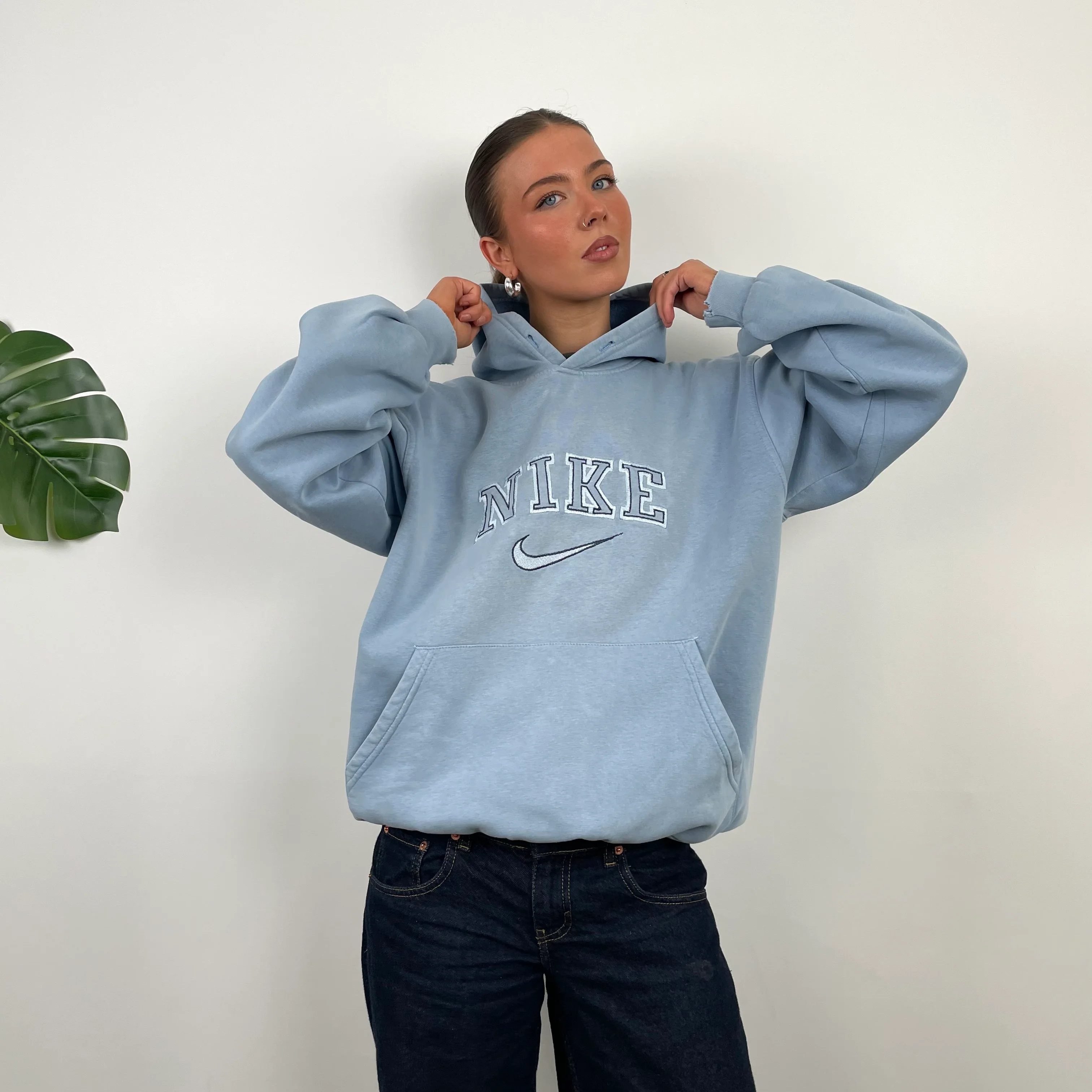Nike Blue Embroidered Spell Out Hoodie (M) - Image 2