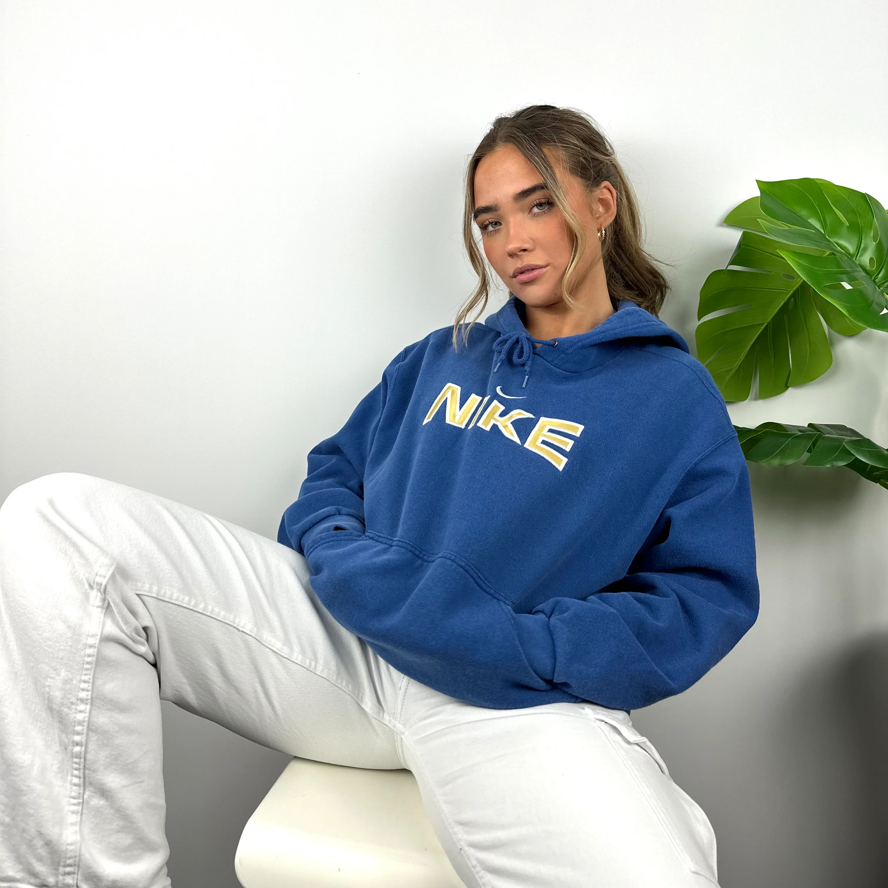 Nike Blue Embroidered Spell Out Hoodie (M) - Image 3
