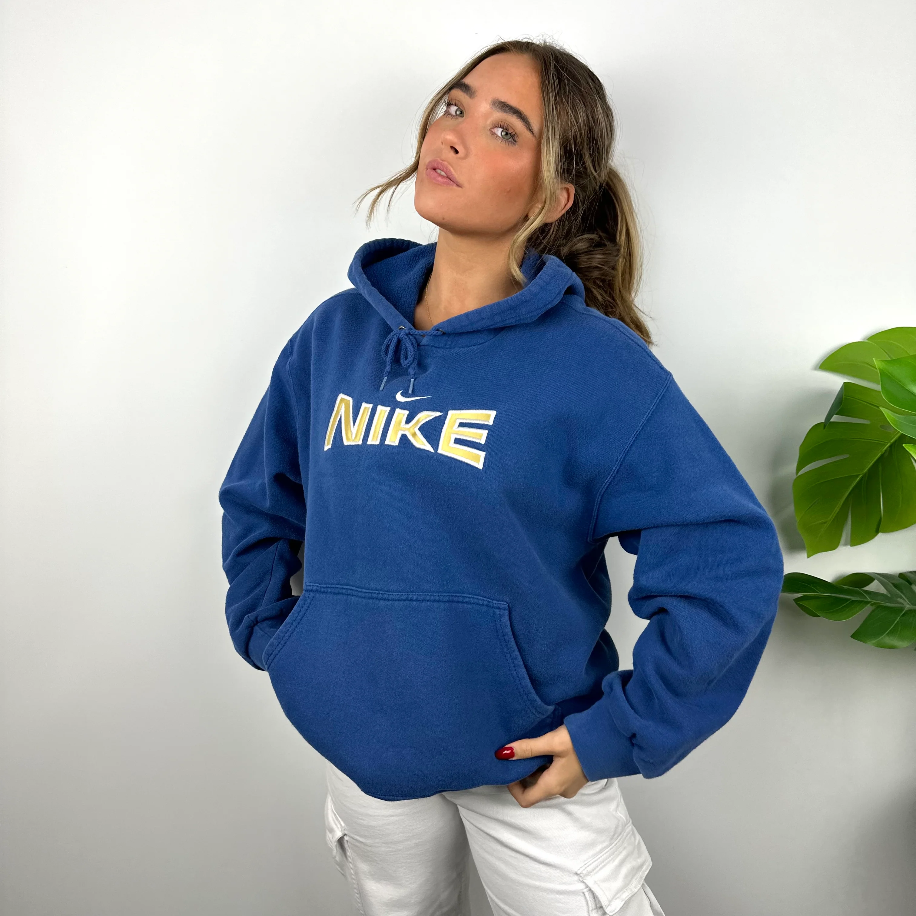 Nike Blue Embroidered Spell Out Hoodie (M) - Image 6