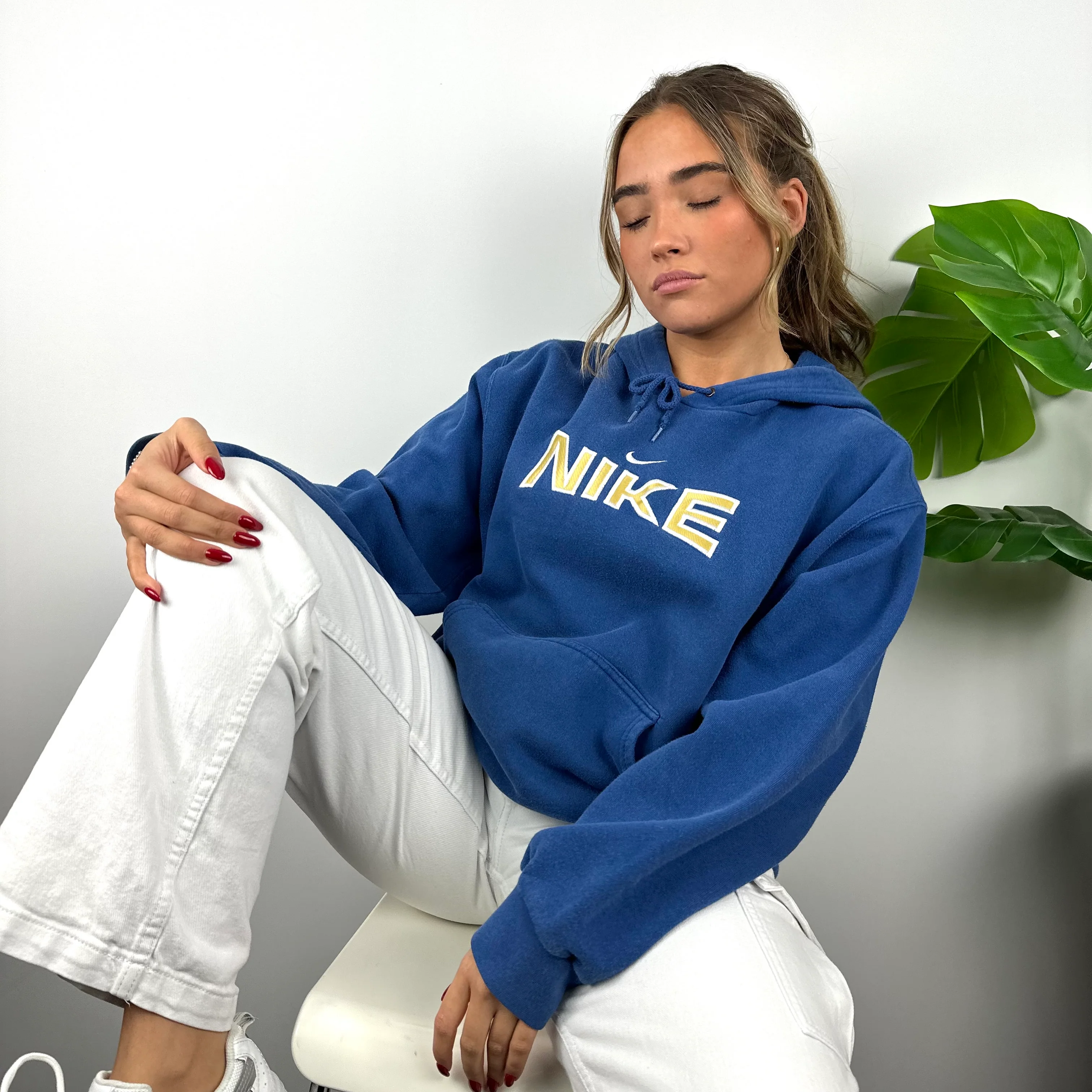 Nike Blue Embroidered Spell Out Hoodie (M) - Image 8