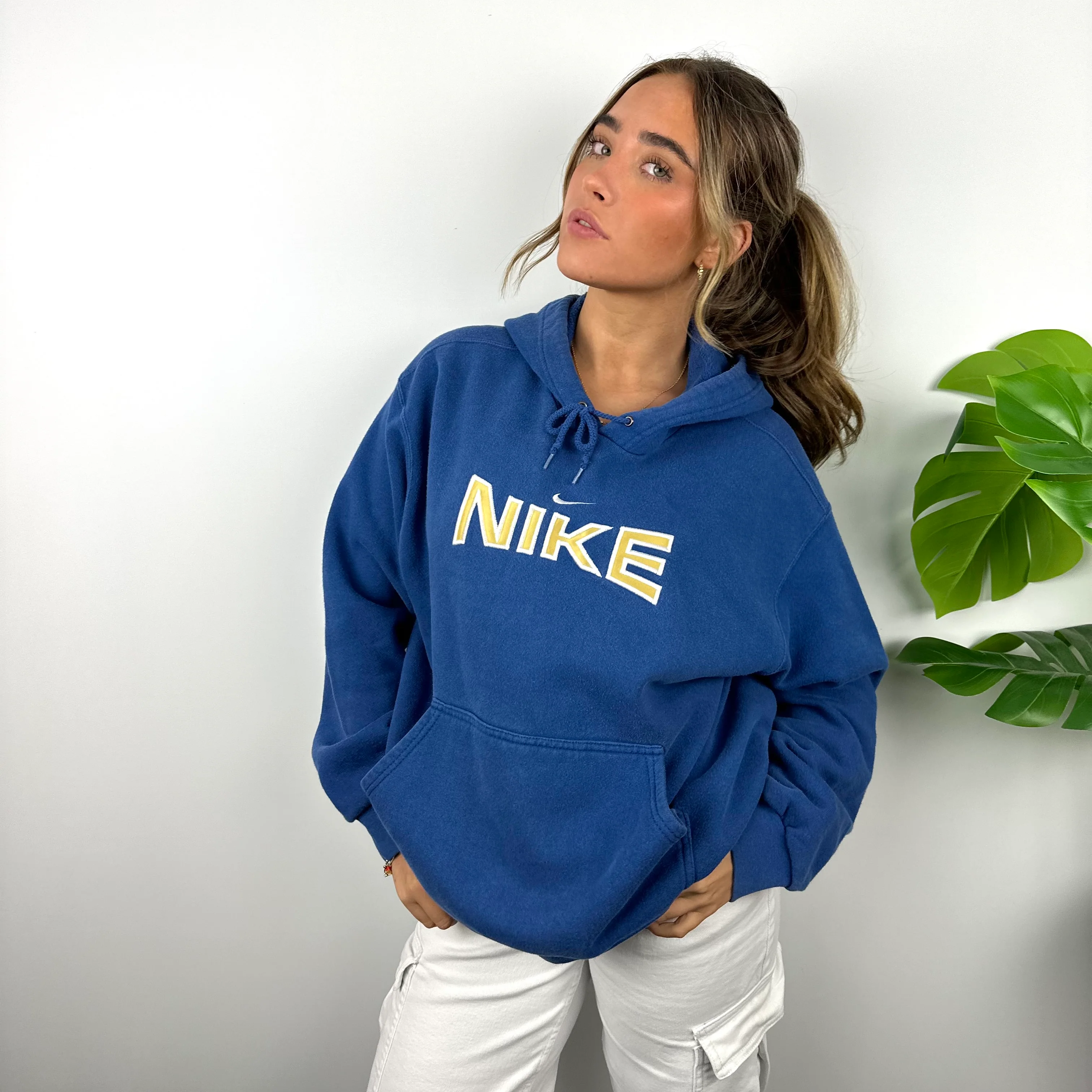 Nike Blue Embroidered Spell Out Hoodie (M) - Image 9