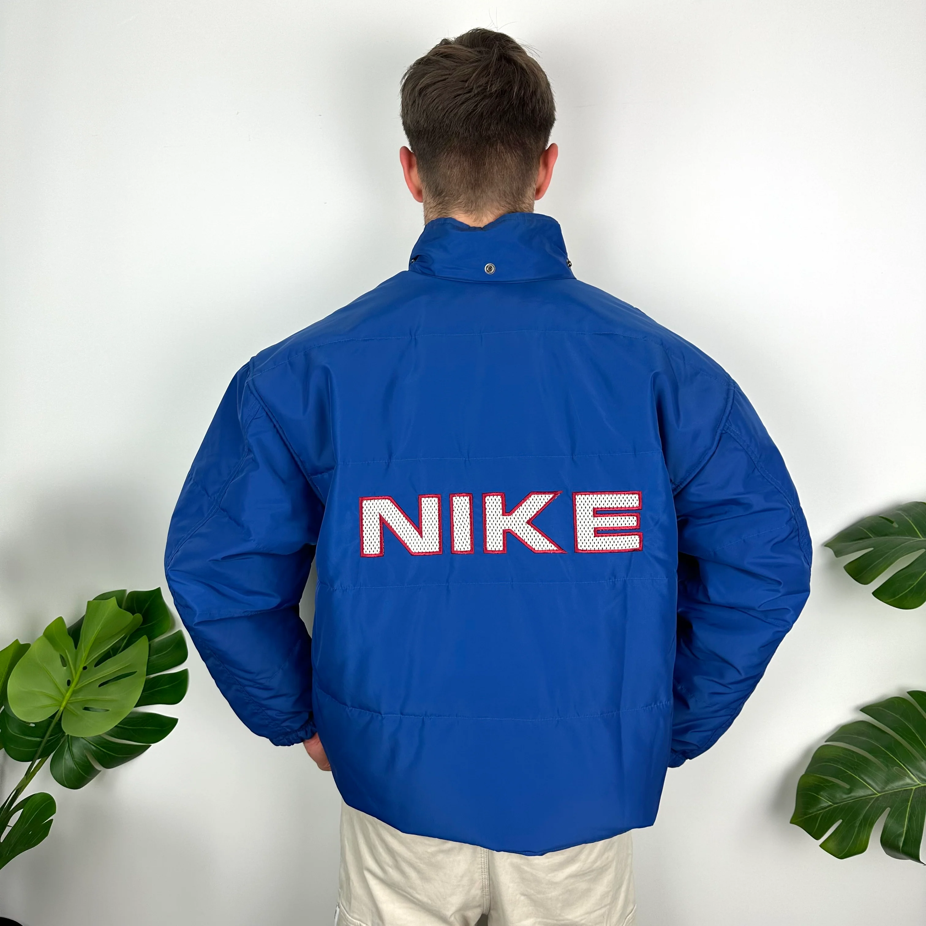 Nike Blue Embroidered Spell Out Padded Jacket (L)