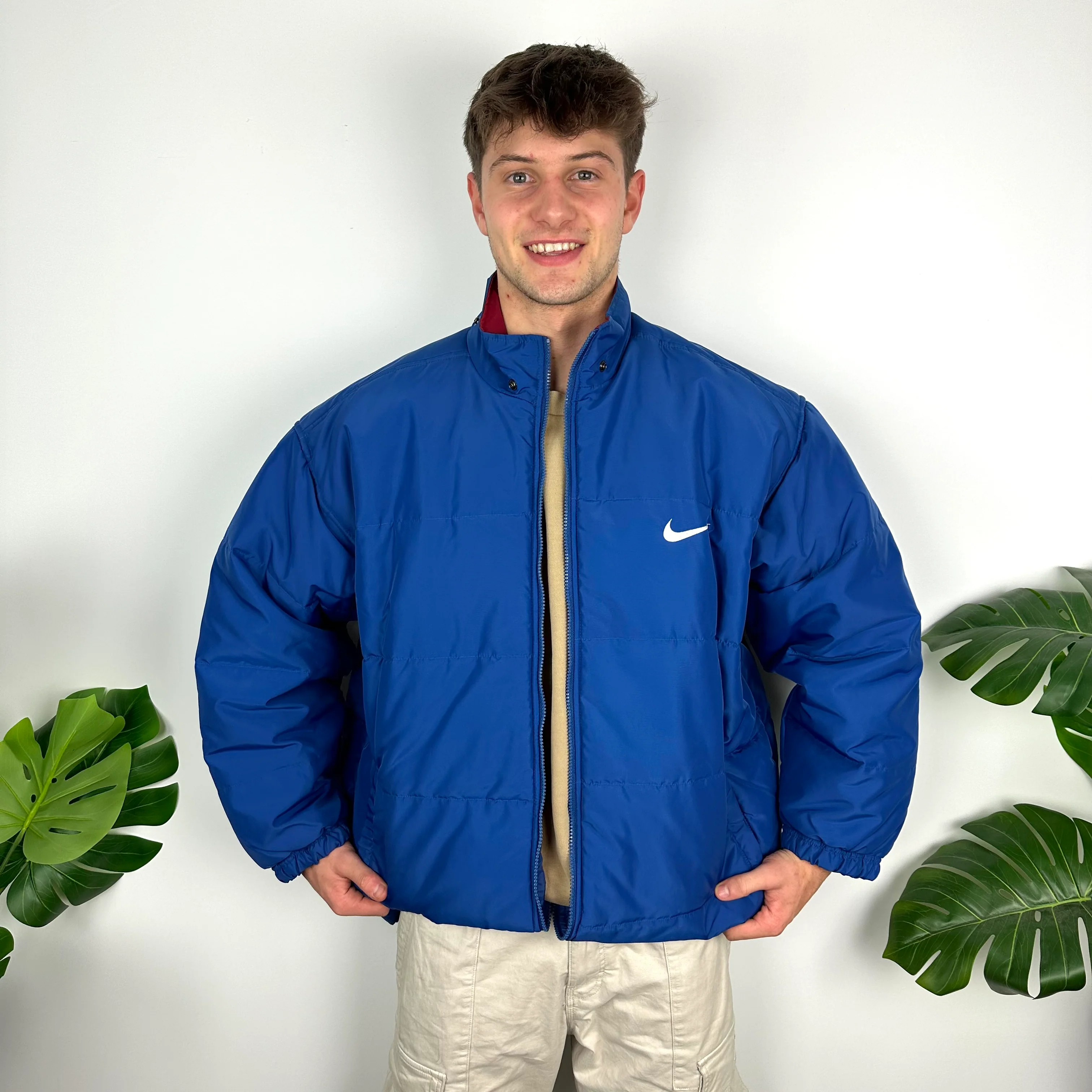 Nike Blue Embroidered Spell Out Padded Jacket (L) - Image 4