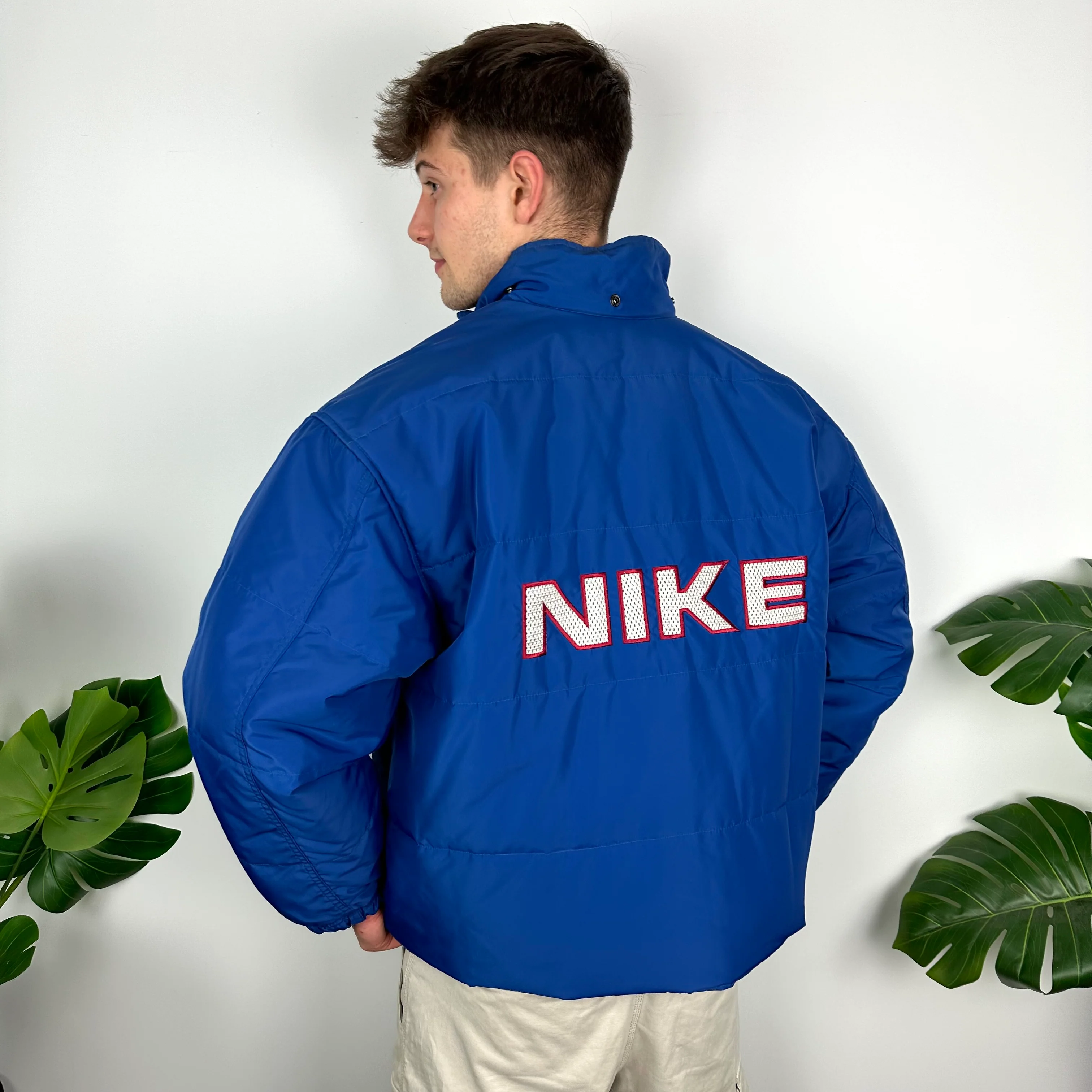 Nike Blue Embroidered Spell Out Padded Jacket (L) - Image 5