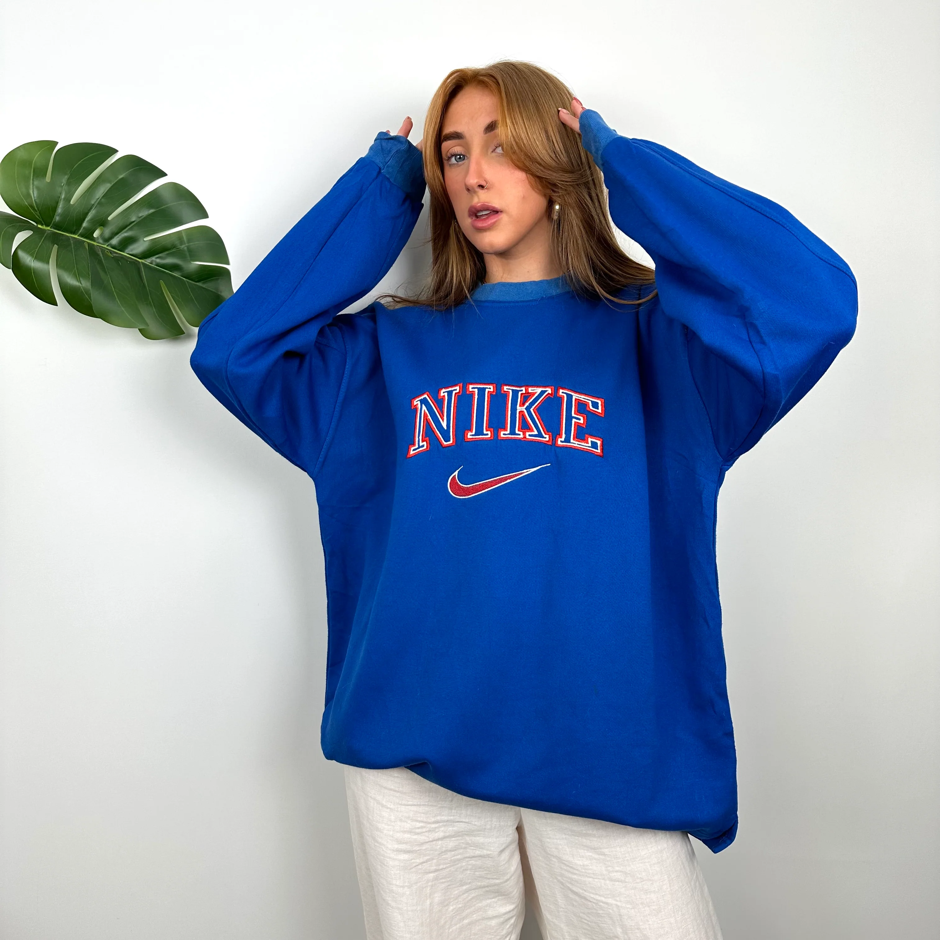 Nike Blue Embroidered Spell Out Sweatshirt (L) - Image 2