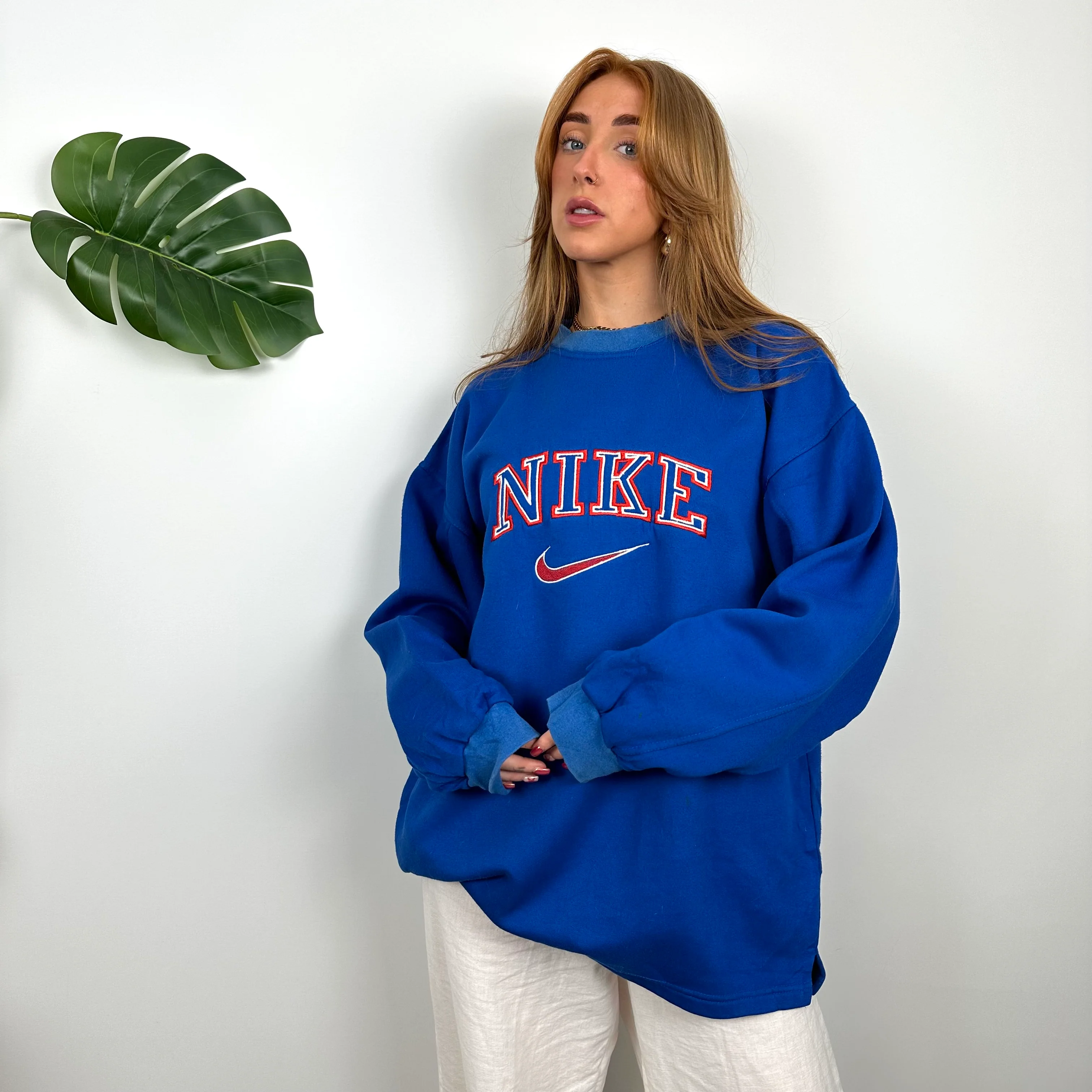 Nike Blue Embroidered Spell Out Sweatshirt (L) - Image 5