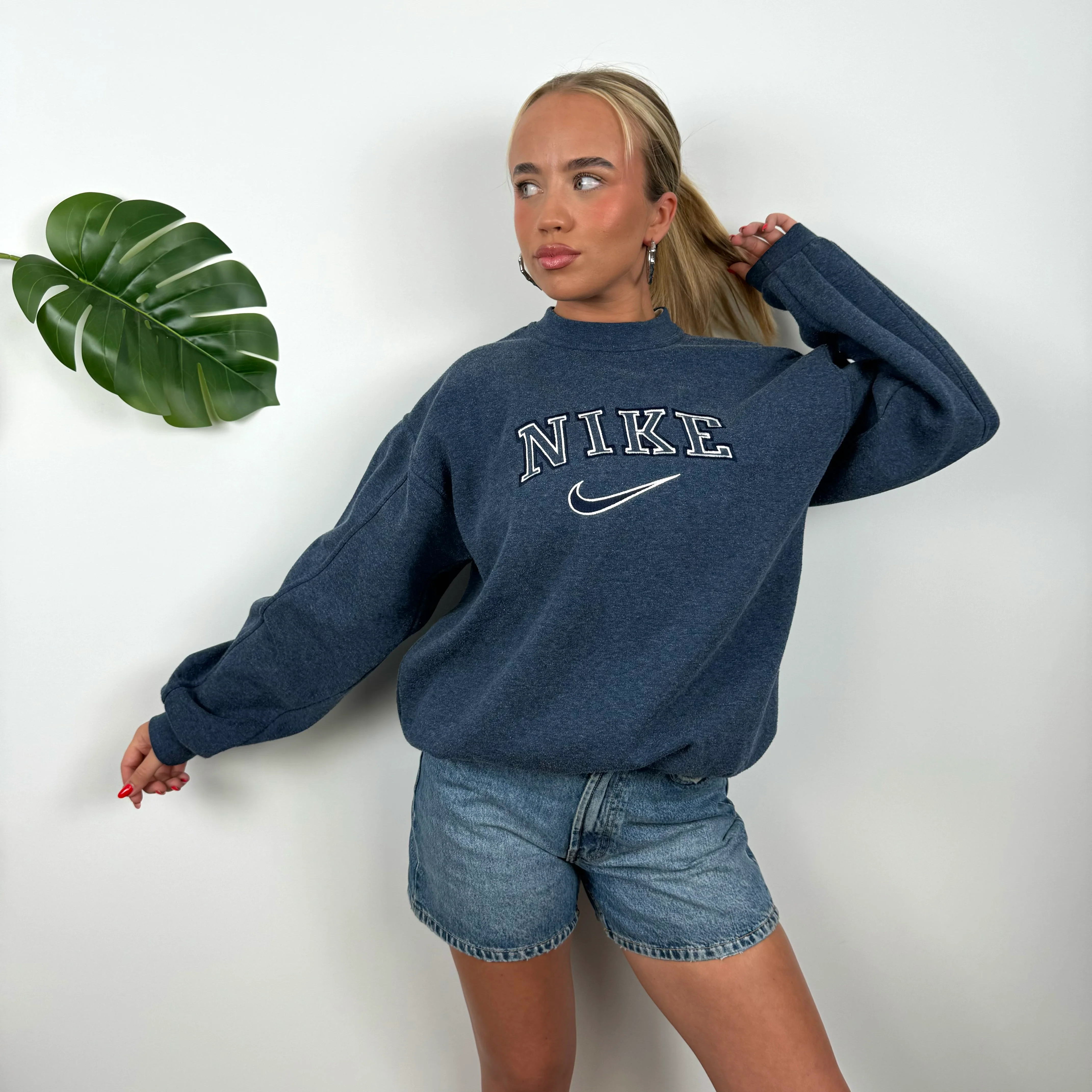 Nike Blue Embroidered Spell Out Sweatshirt (M) - Image 2