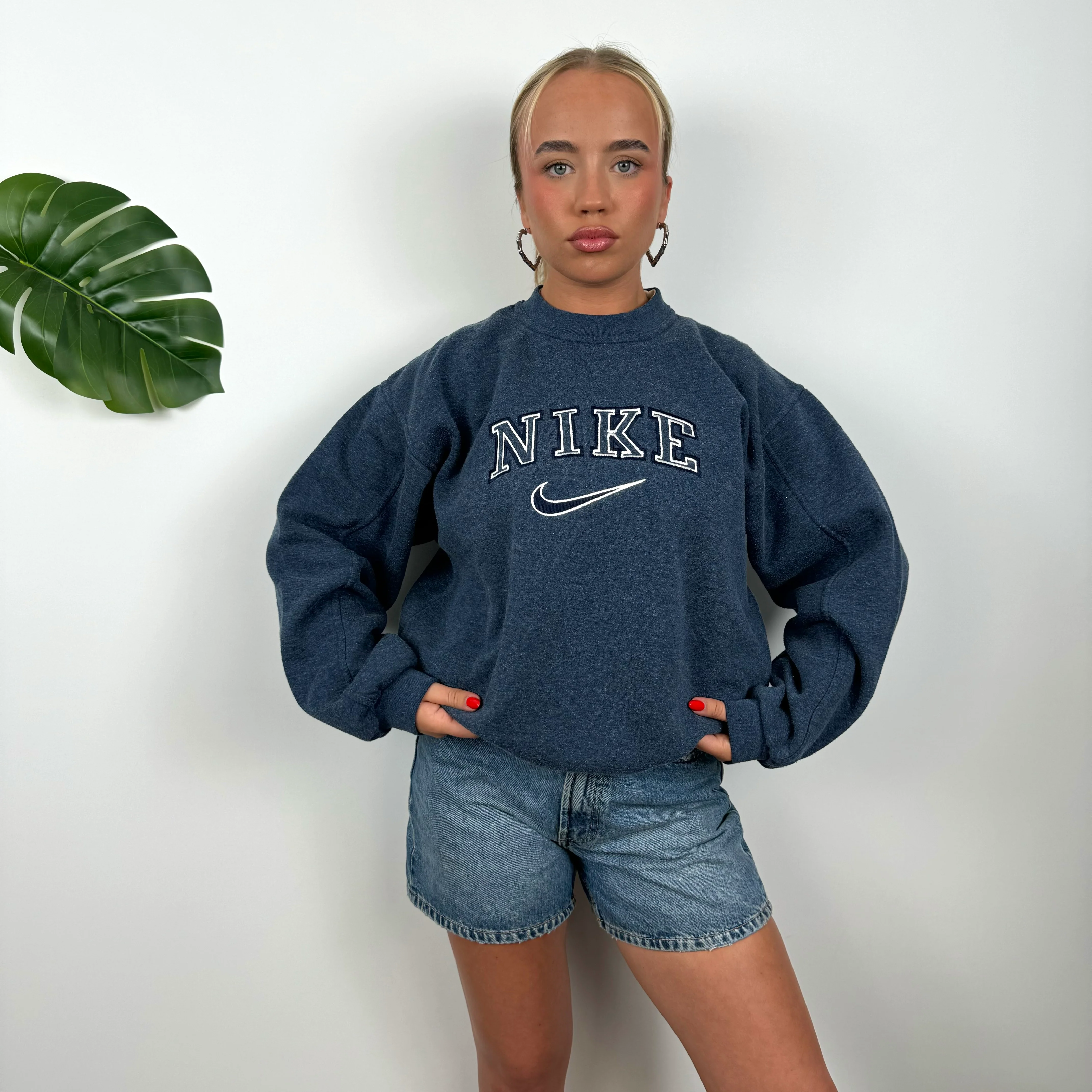 Nike Blue Embroidered Spell Out Sweatshirt (M) - Image 3