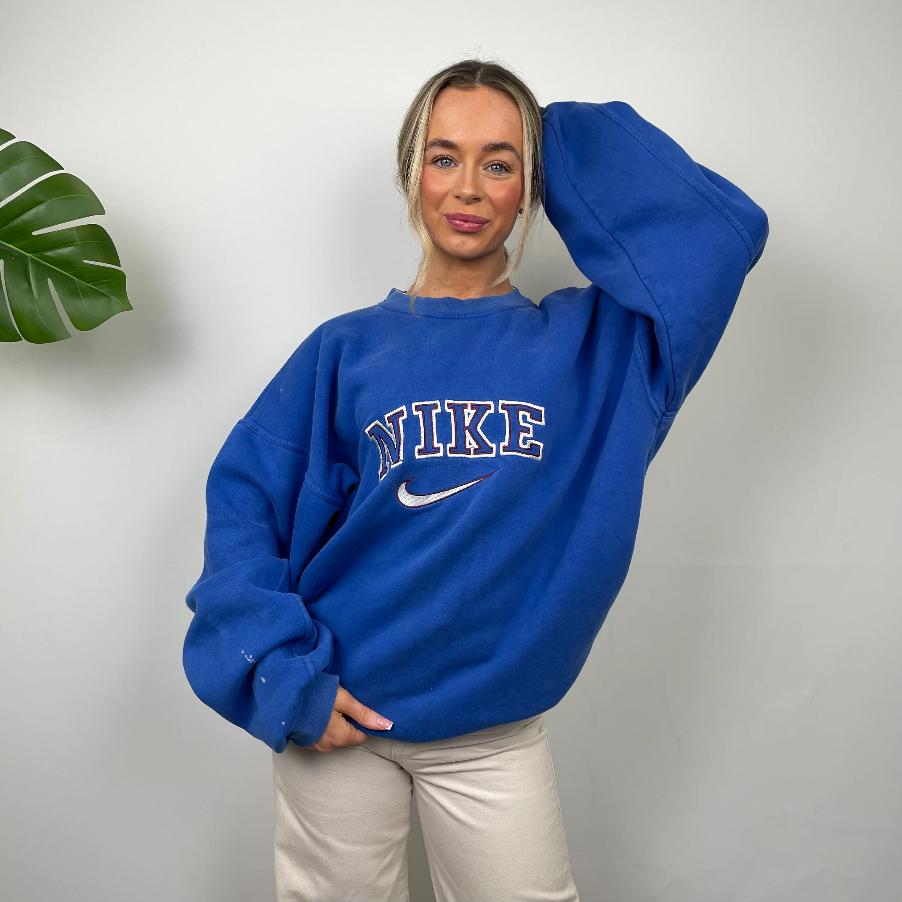Nike Blue Embroidered Spell Out Sweatshirt (L) - Image 2