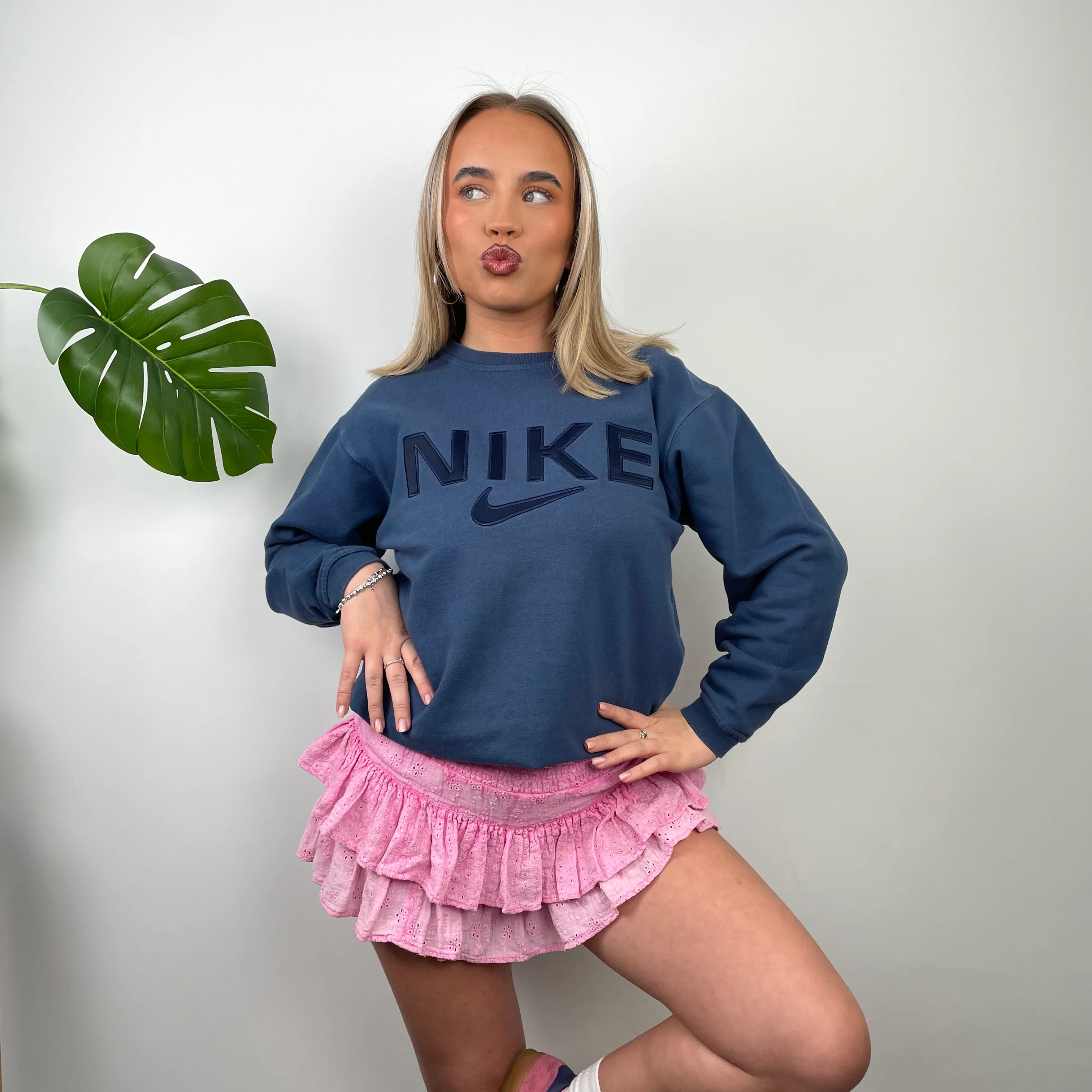 Nike Blue Embroidered Spell Out Sweatshirt (S)