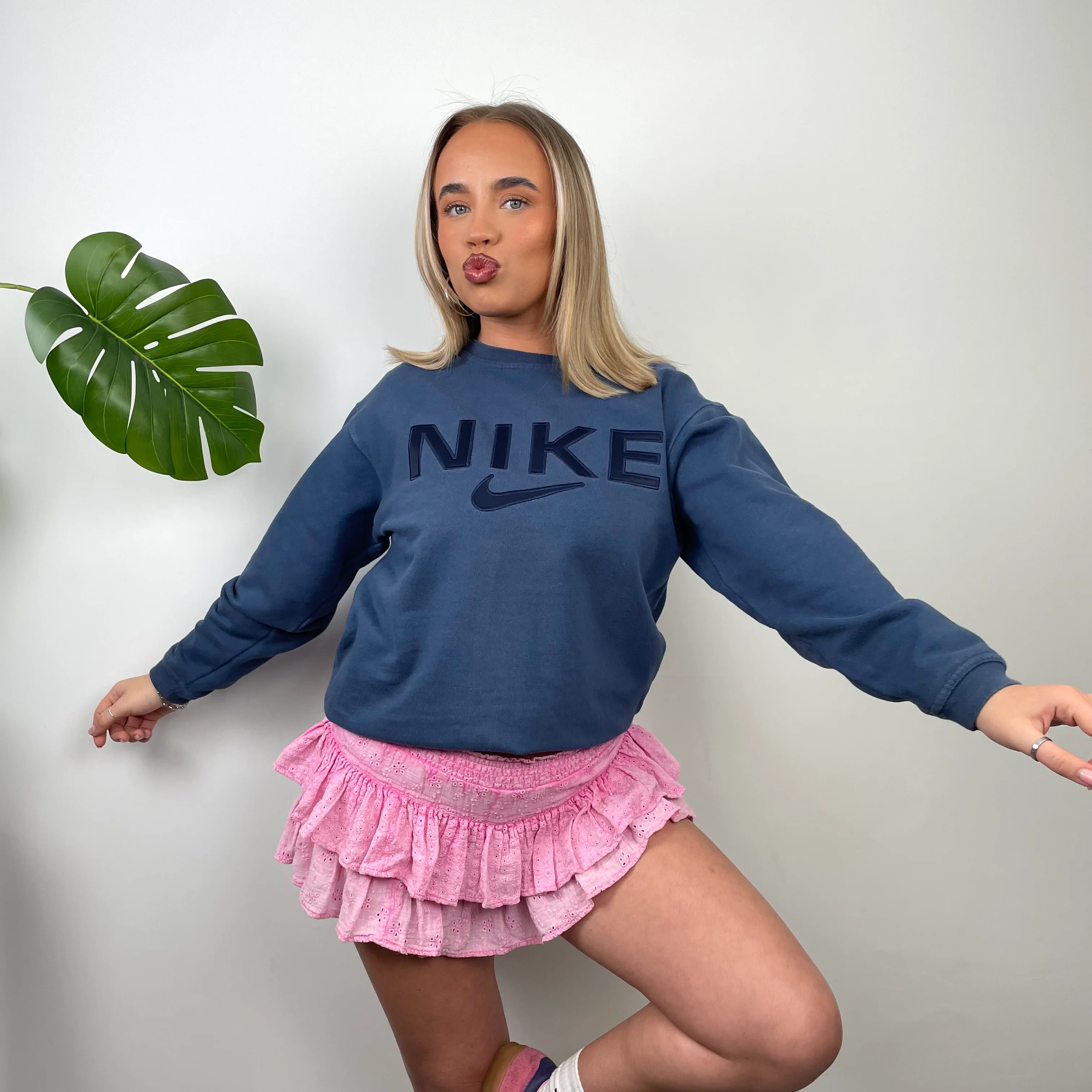 Nike Blue Embroidered Spell Out Sweatshirt (S) - Image 2