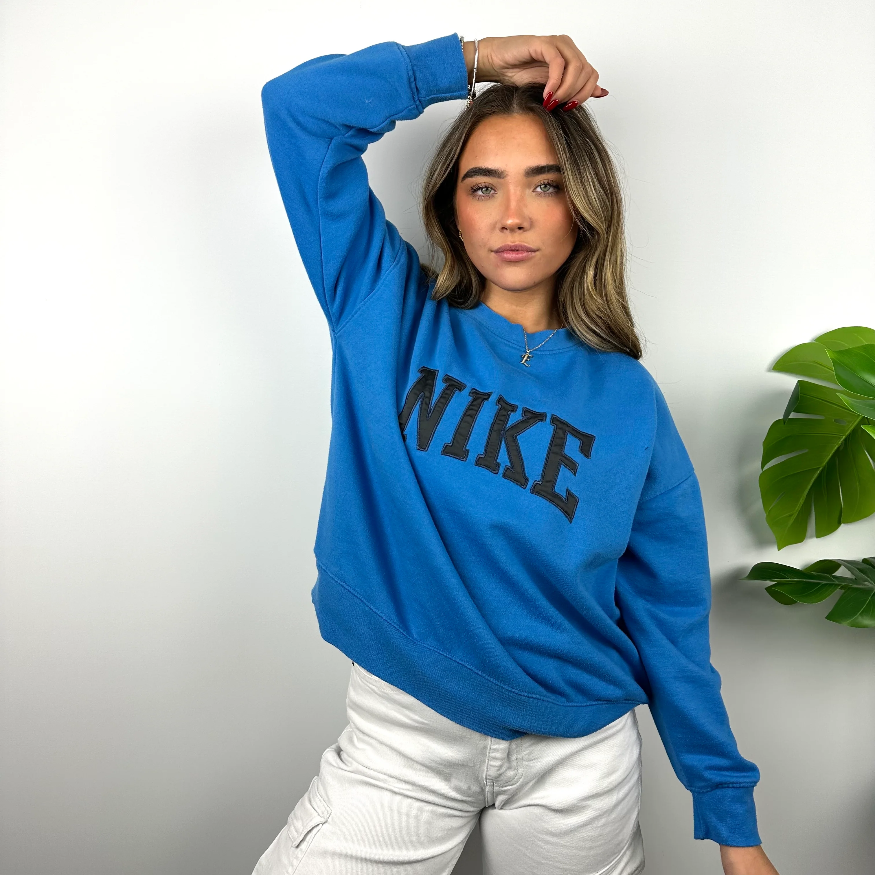 Nike Blue Embroidered Spell Out Sweatshirt (S) - Image 3