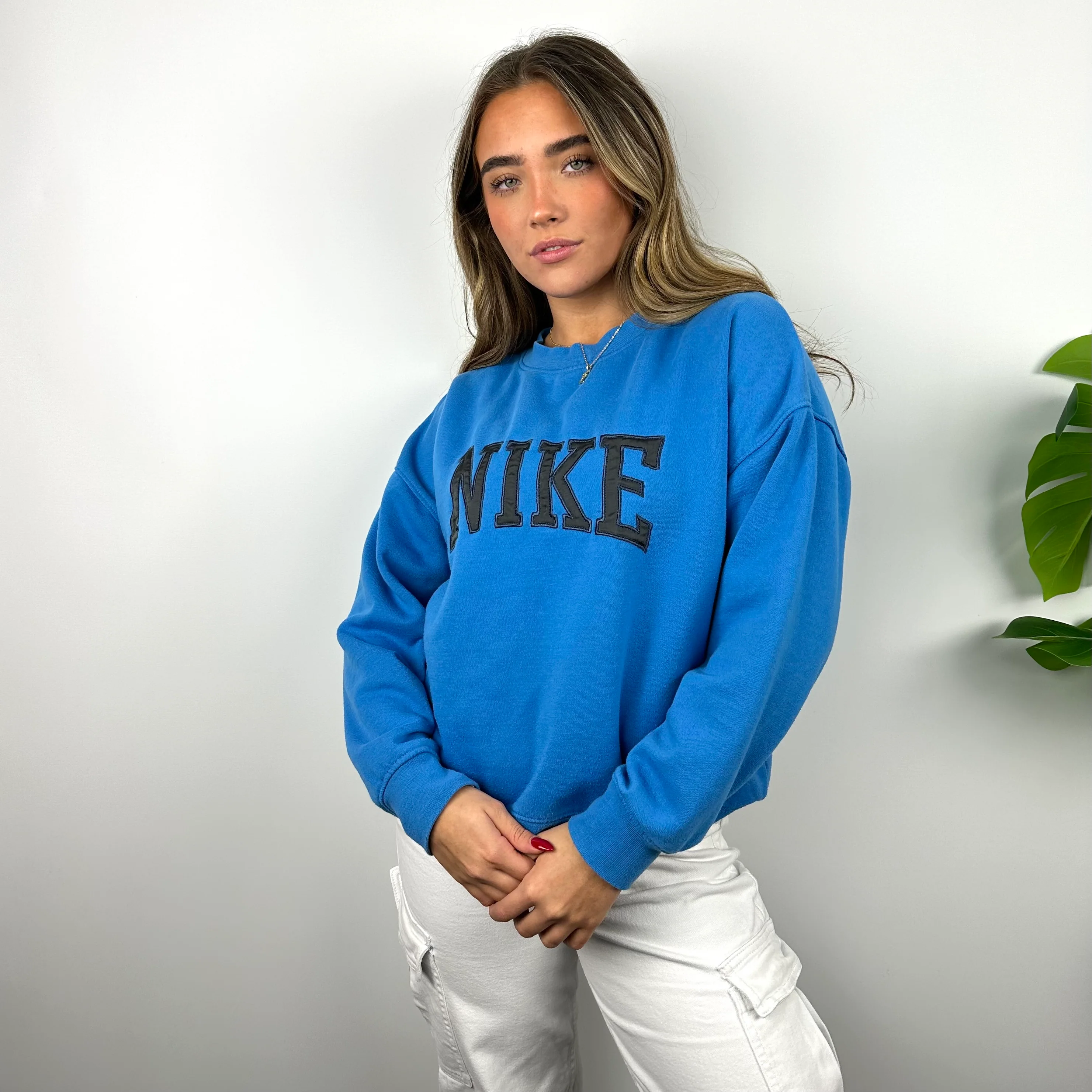 Nike Blue Embroidered Spell Out Sweatshirt (S) - Image 5