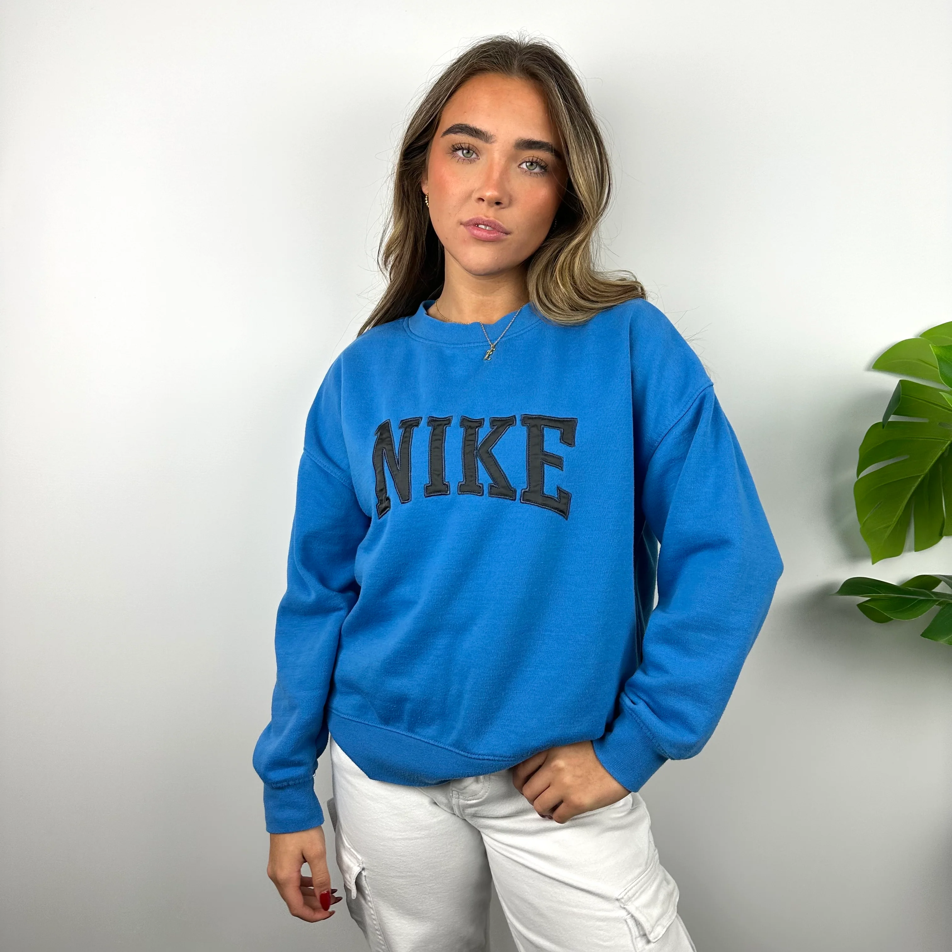Nike Blue Embroidered Spell Out Sweatshirt (S) - Image 6
