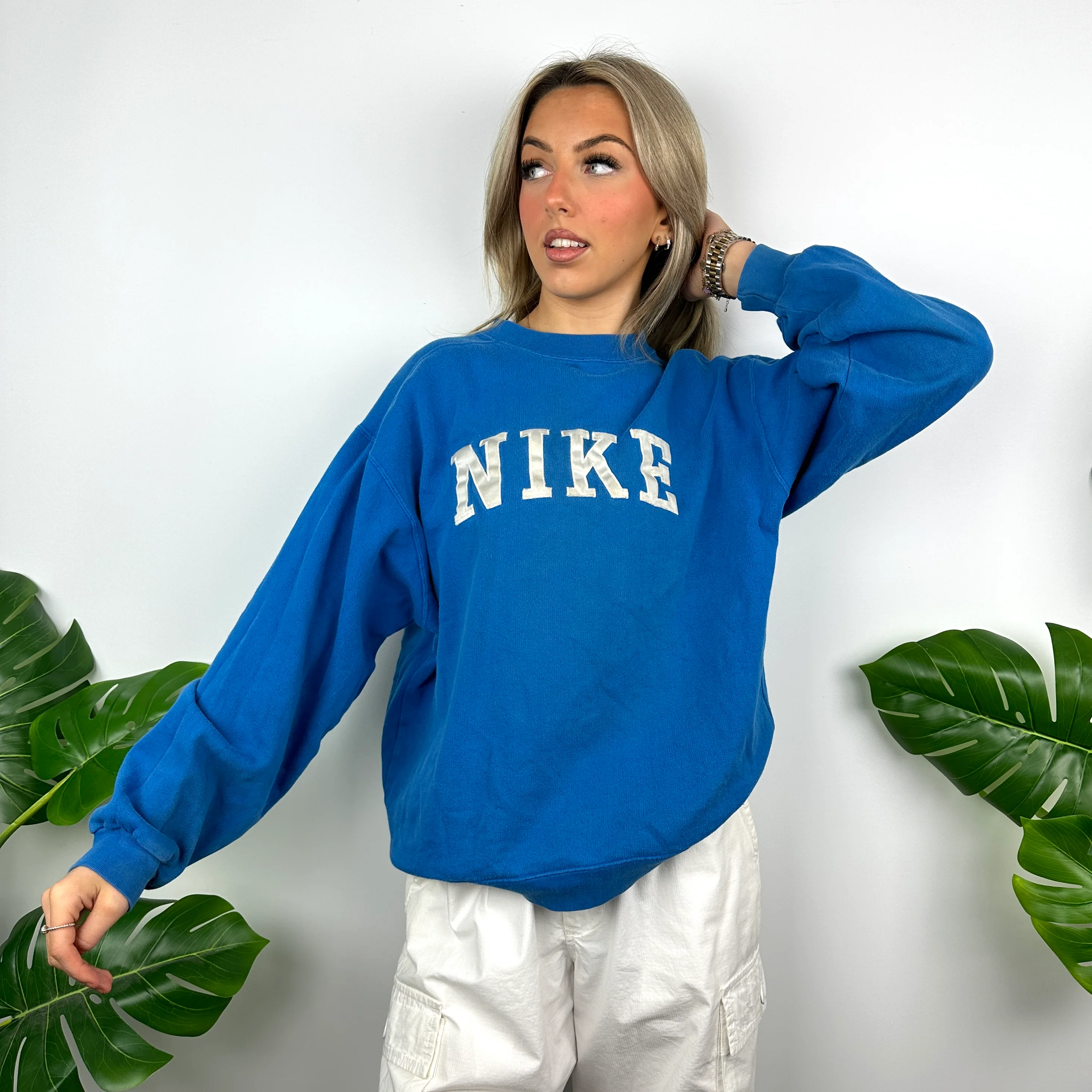 Nike Blue Embroidered Spell Out Sweatshirt (M) - Image 3